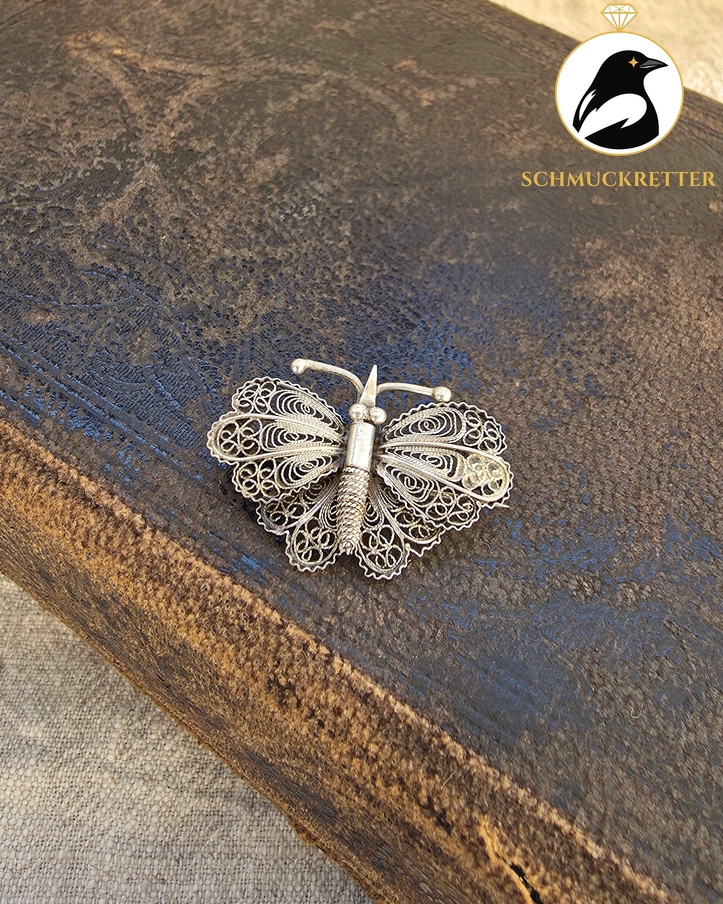 800 Silber Filigranbrosche – Schmetterling