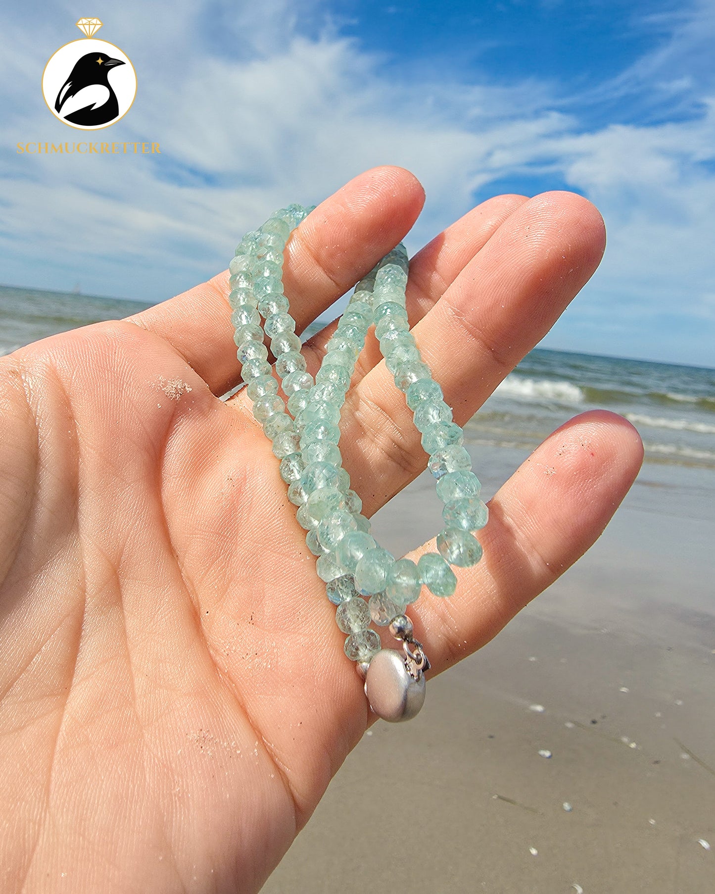 Aquamarin-Kette in facettierten Rondellen mit 925 Silber Verschluss