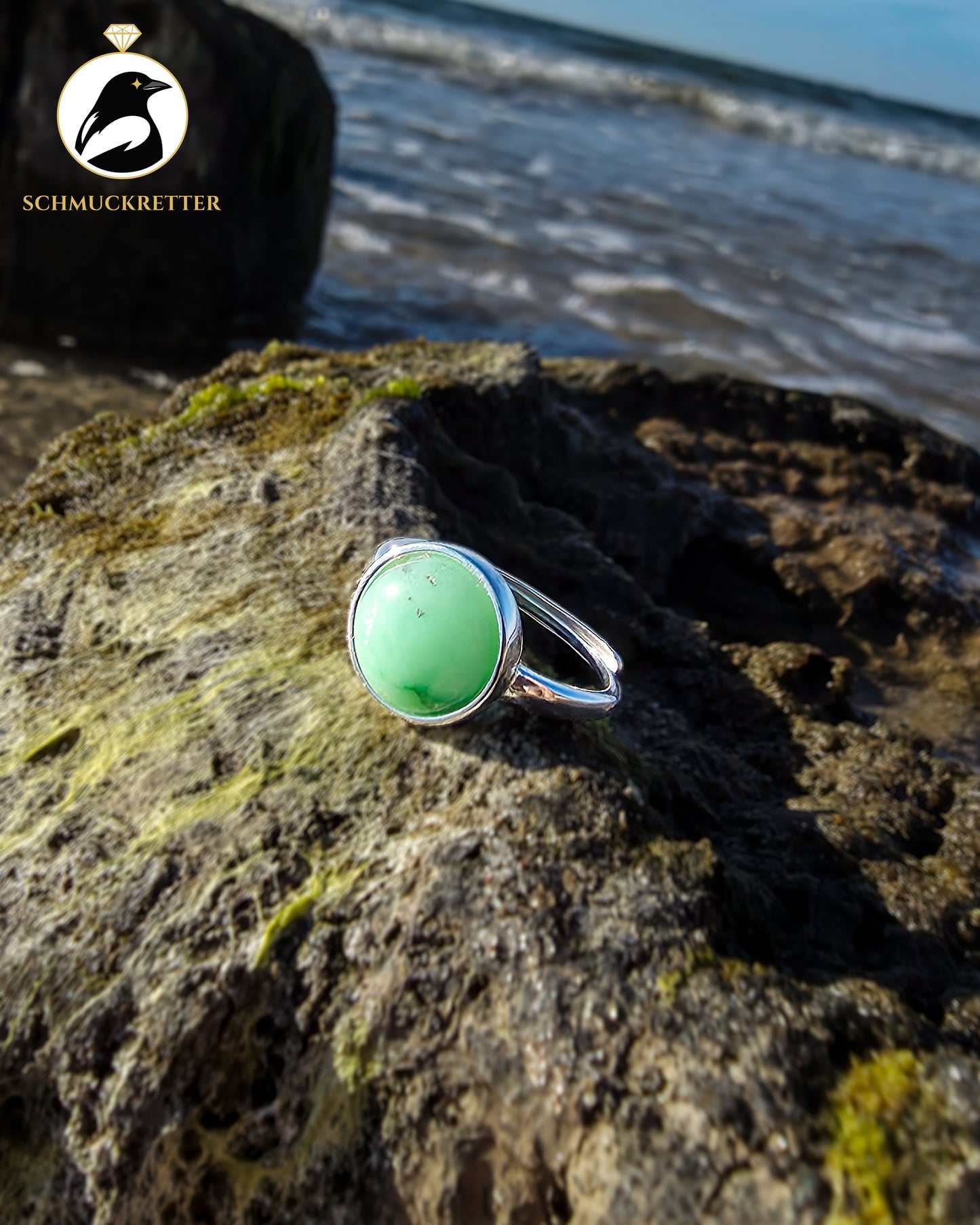 Chrysopras Ring aus 925 Silber, verstellbar