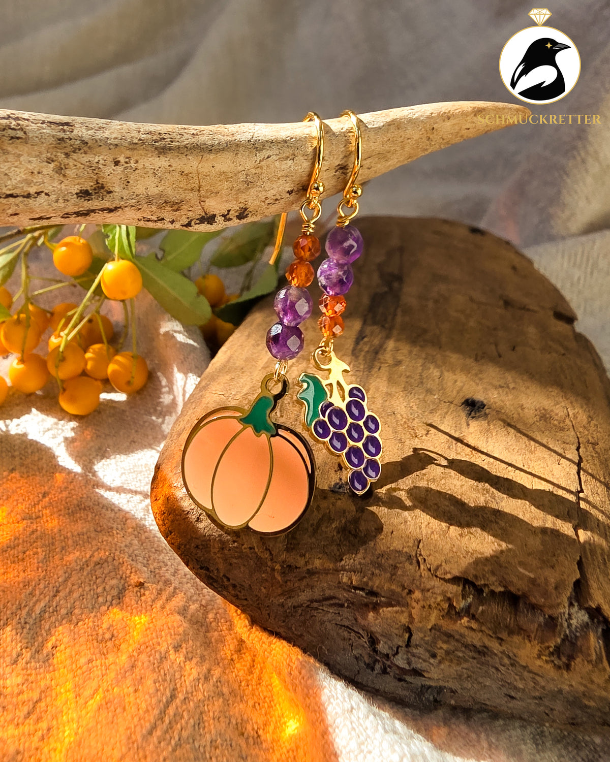 Erntezeit | Herbst-Ohrringe mit Amethyst & Hessonit · vergoldete 925 Silber Haken