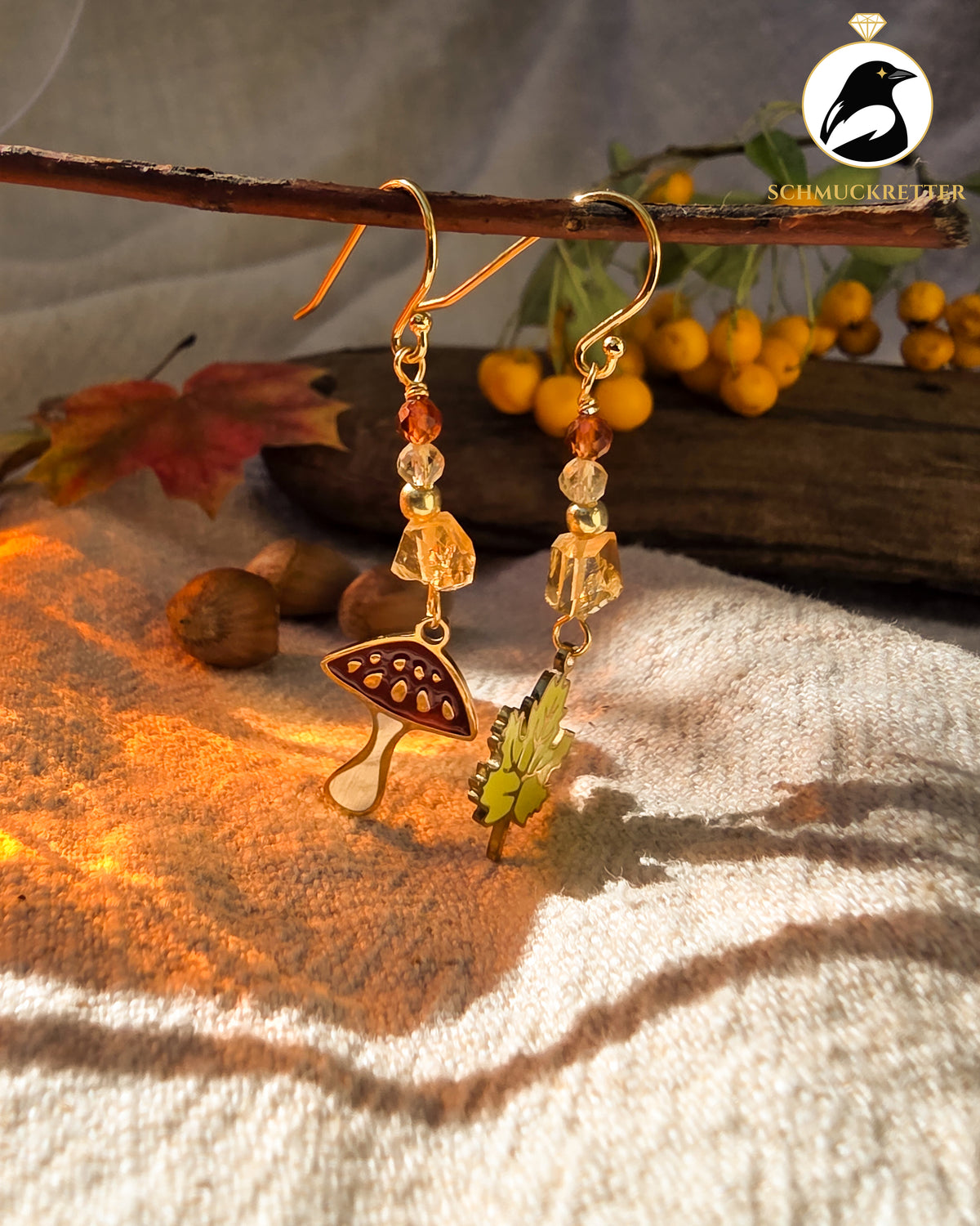 Waldspaziergang | Herbst-Ohrringe mit Citrin & Hessonit · vergoldete 925 Silber Haken
