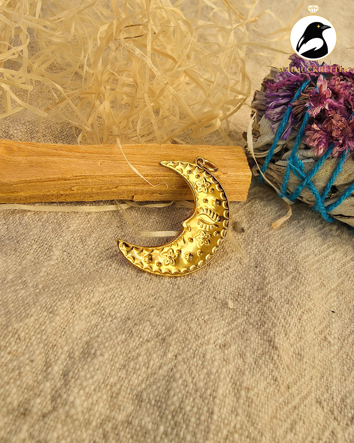 Set: Sonne, Mond & Sterne│Anhänger und Kette aus vergoldetem Edelstahl