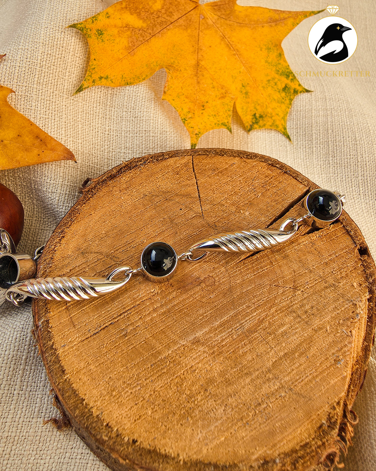 Armband aus rhodiniertem 835 Silber mit Onyx, Vintage