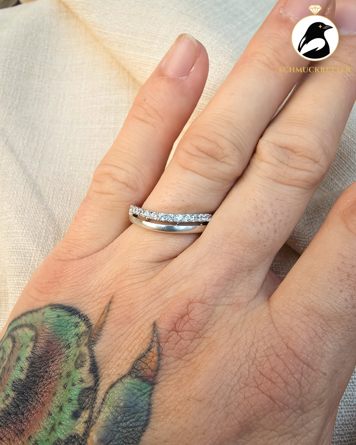 Geschwungener 925 Silber Ring mit Zirkonia, Gr. 57