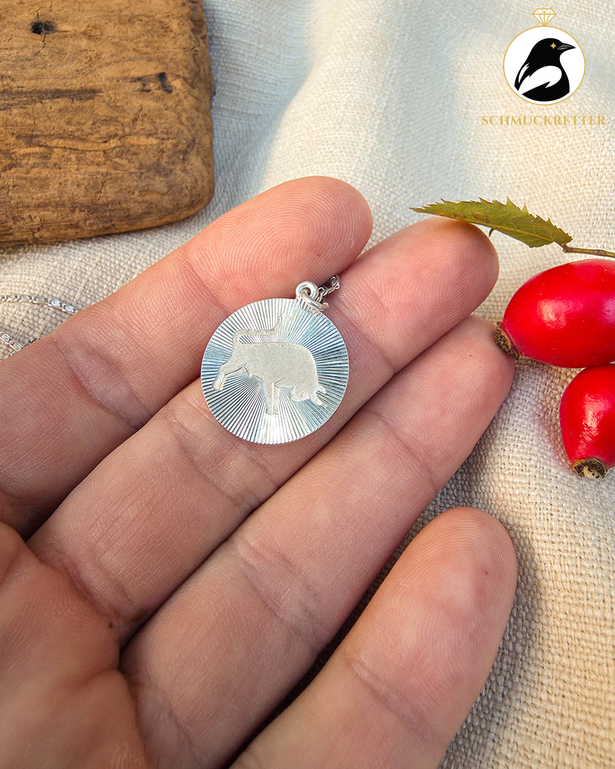 835 Silber Kette mit Stier-Anhänger Sternzeichen