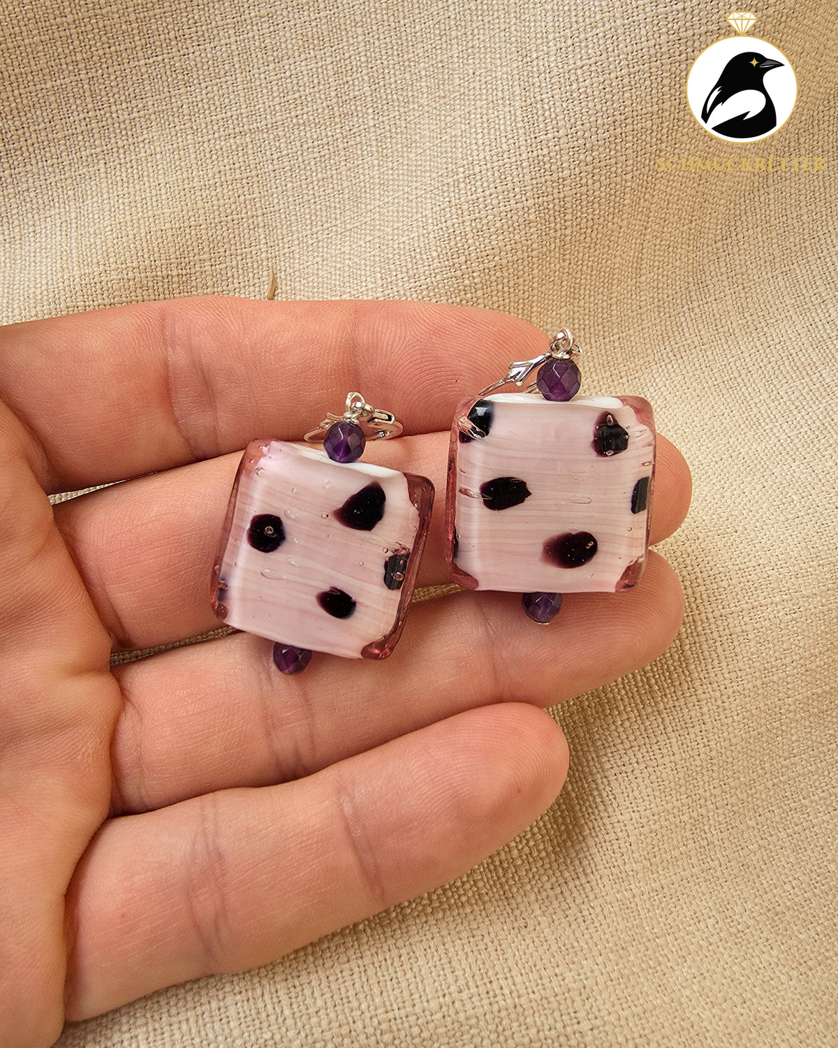 Bonbonladen – handgefertigte Ohrringe mit Glas & Amethyst, Unikat
