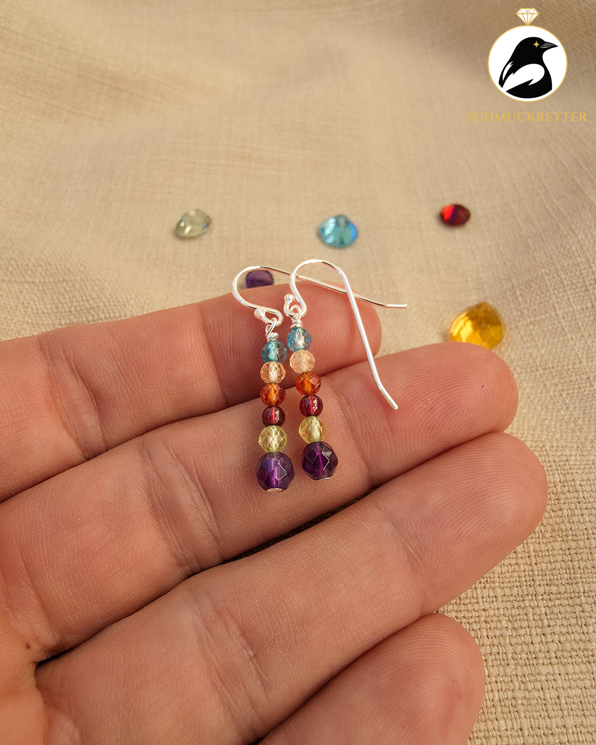 Bunte Edelstein-Ohrringe mit Amethyst & weiteren Edelsteinen – 925 Silber