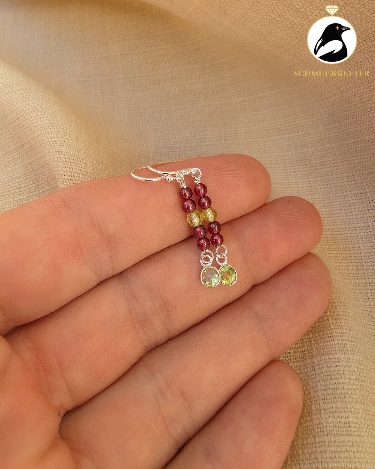 Edelstein-Ohrringe mit Granat & Peridot – 925 Silber