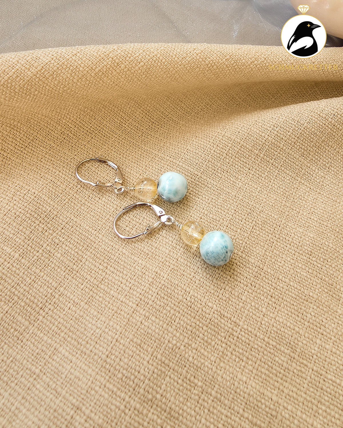 Larimar Ohrringe mit Citrin - aus 925 Silber, SALE
