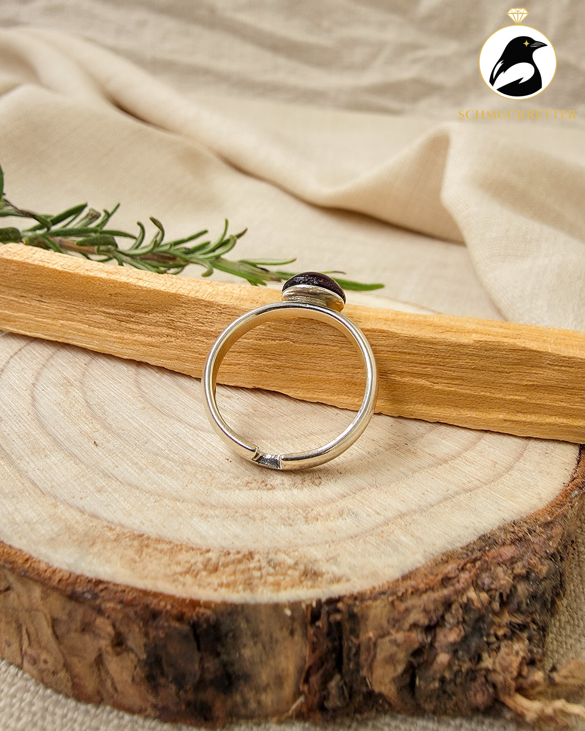 925 Silber Ring mit Granat-Cabochon, verstellbar