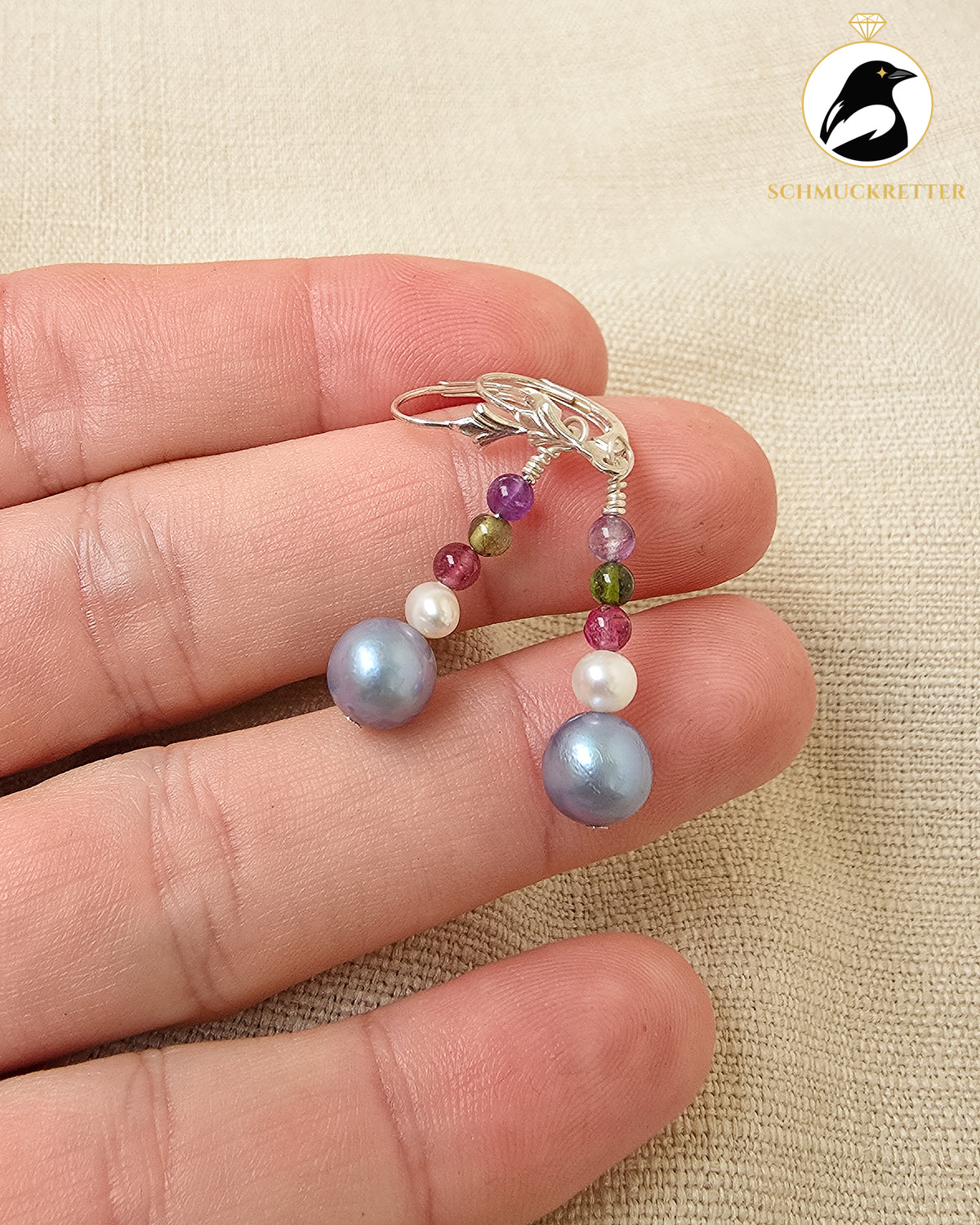 Ohrringe 'Silberdämmerung' aus 925 Silber - mit Perlen, Turmalin, Amethyst, SALE