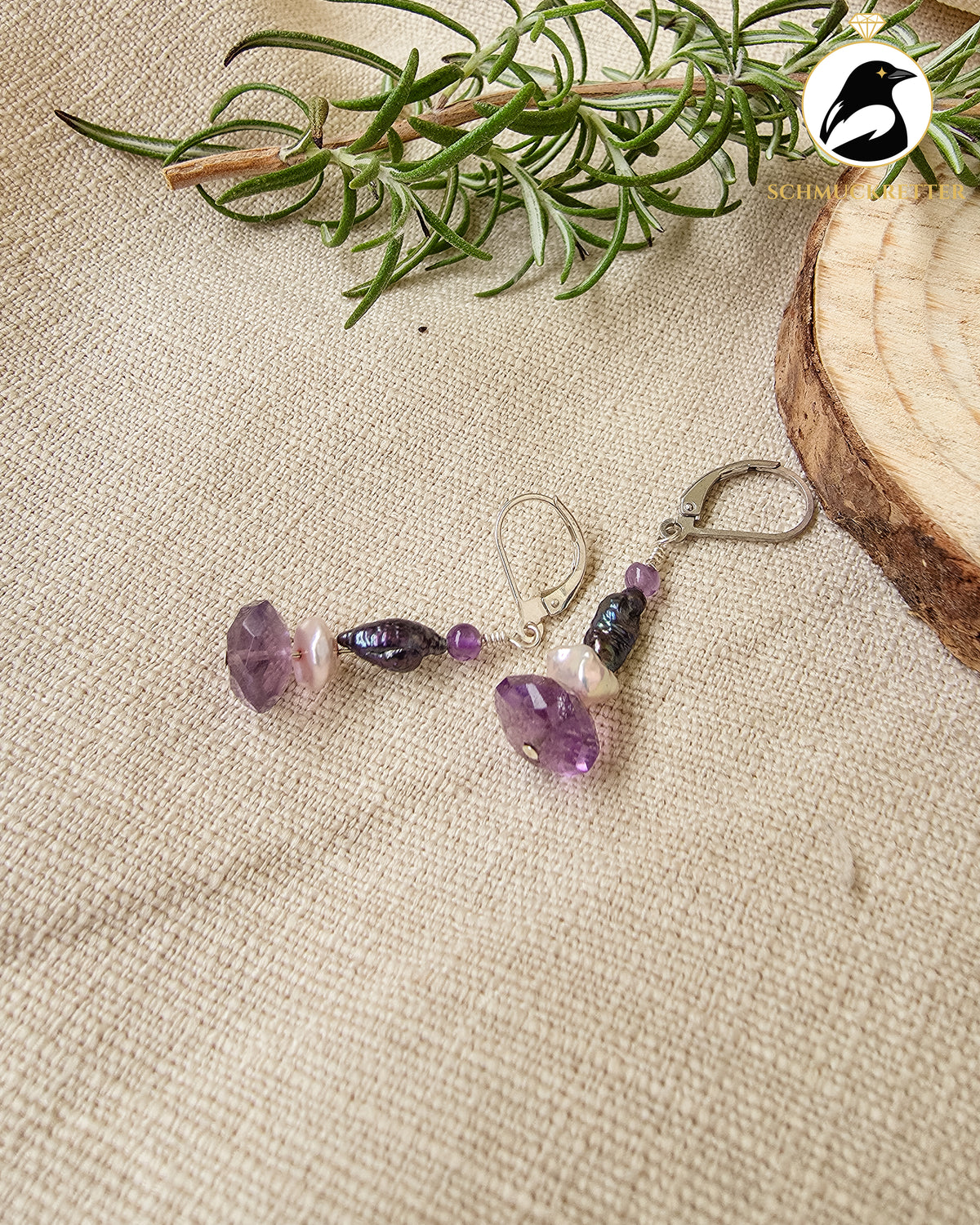 Ohrringe 'Lavender Moonlight' aus 925 Silber - mit Perlen & Amethyst, SALE