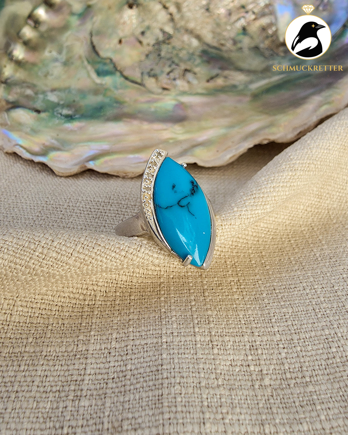 Ring mit Türkis und Diamant – 925 Silber, Gr. 54