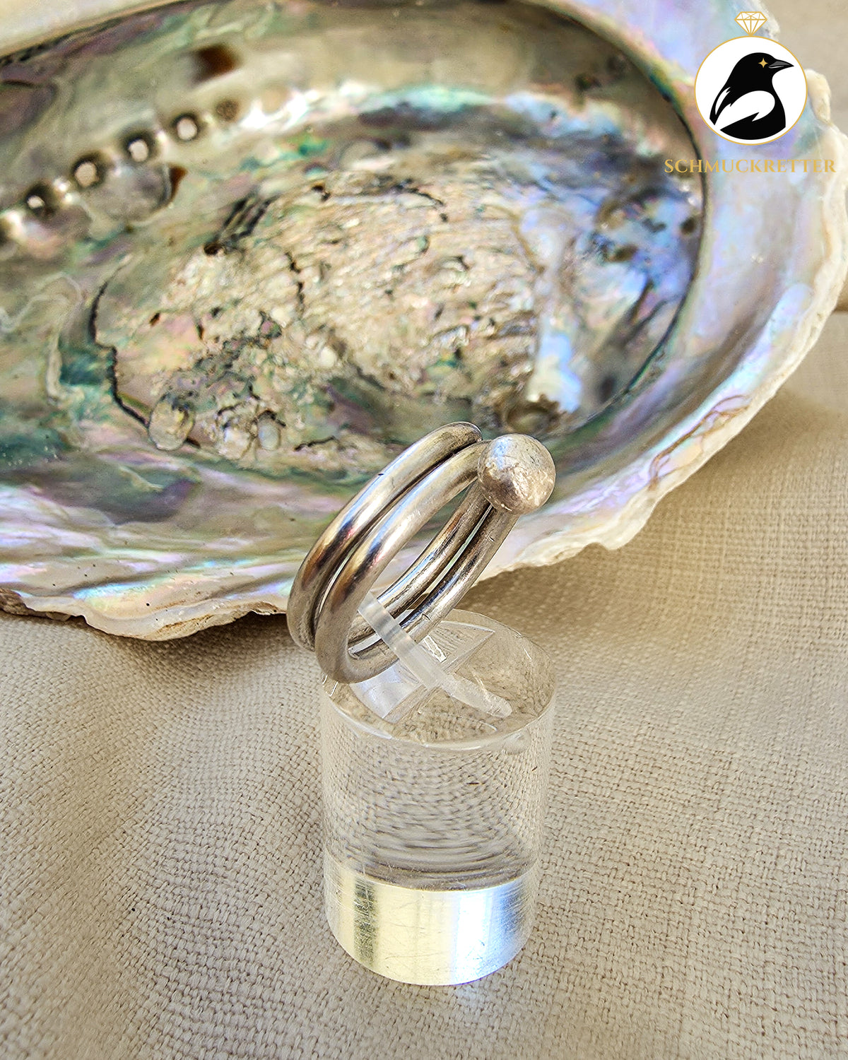 Abstrakter Echtsilberring mit Kugel – dreifache Ringschiene, Gr. 55