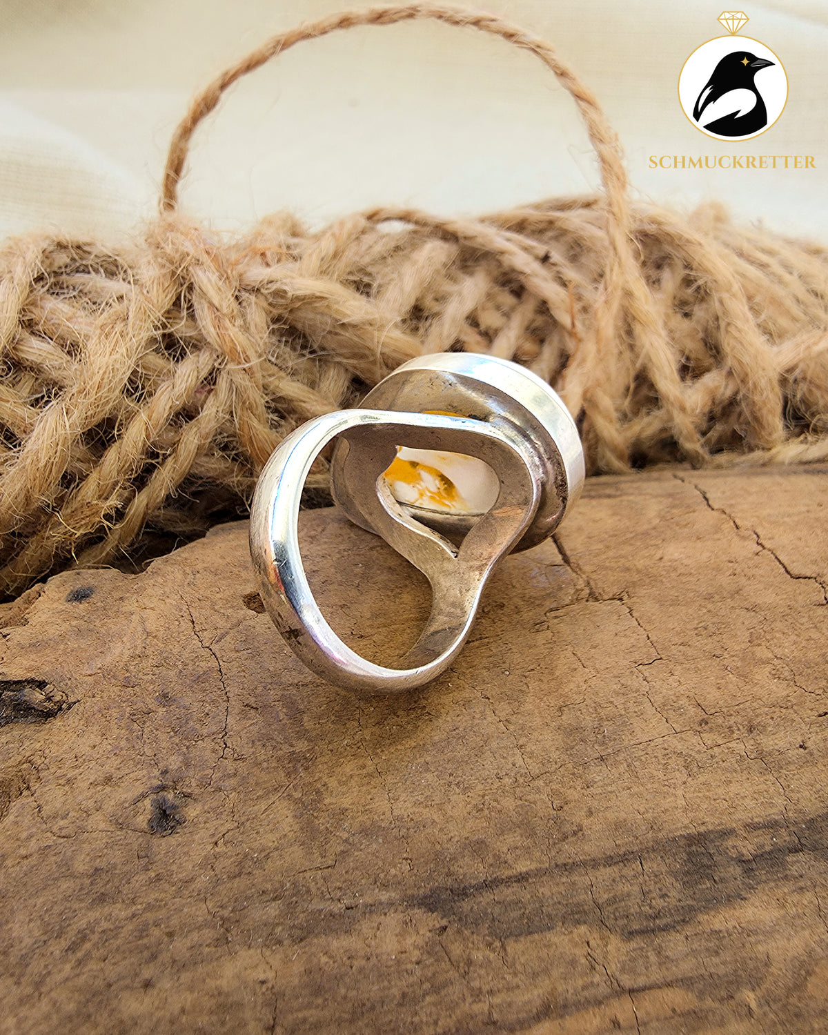 Bernstein Ring mit seltenem Knochenbernstein – 925 Silber, Gr. 56