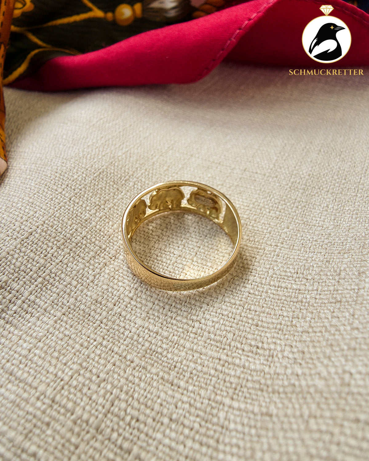 750 Goldring mit Elefanten – Vintage Ring aus 18 Karat Gold, Gr. 60