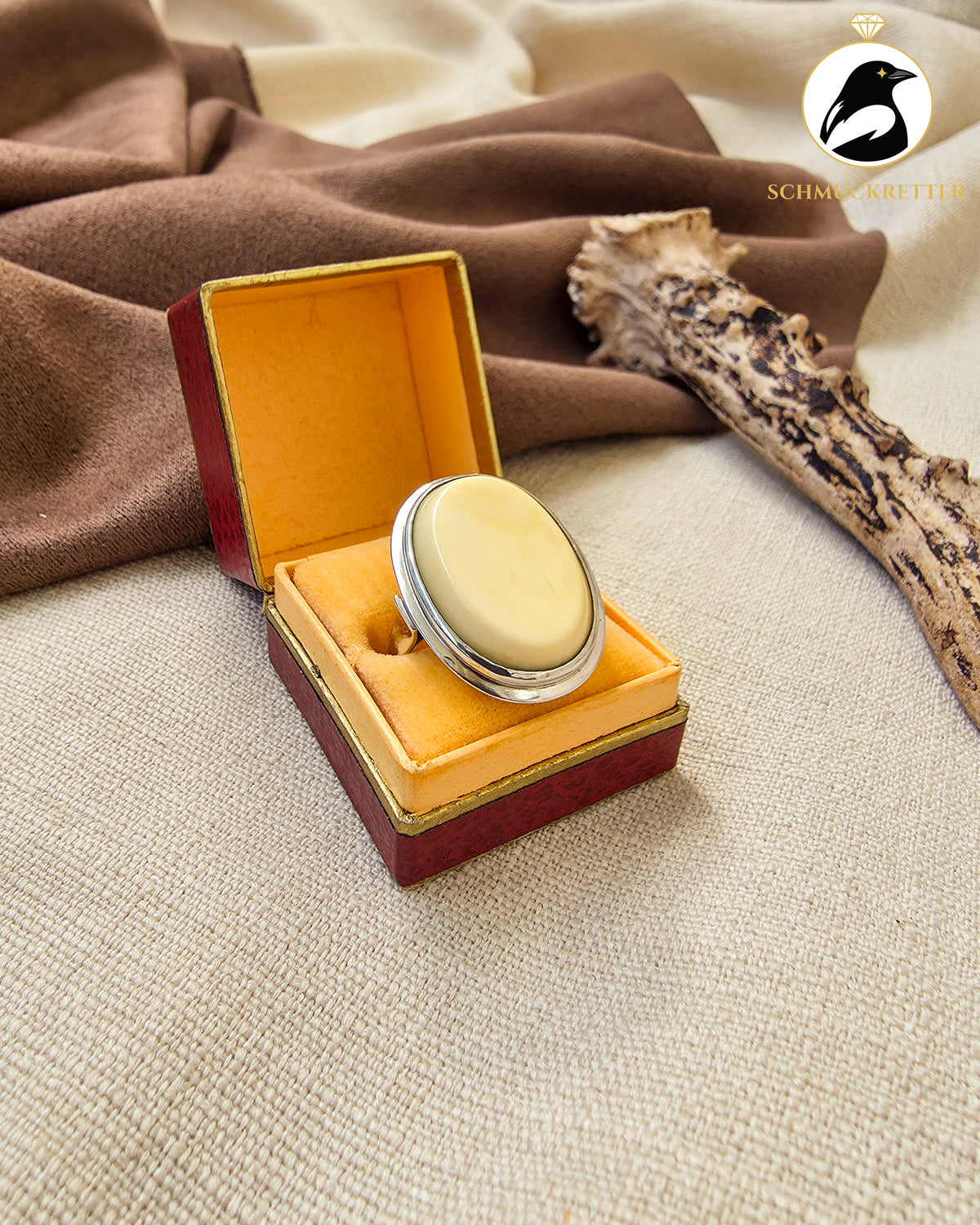 Vintage Silberring mit ovaler Beinplatte – großer Statementring aus Echtsilber, Gr. 61