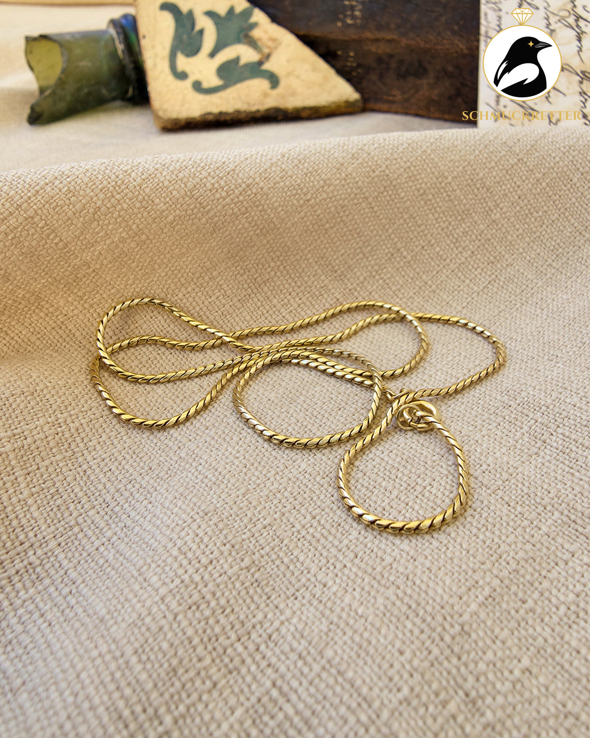 585 Goldkette – feine Gliederkette mit Flechtoptik | Vintage, 45,5cm