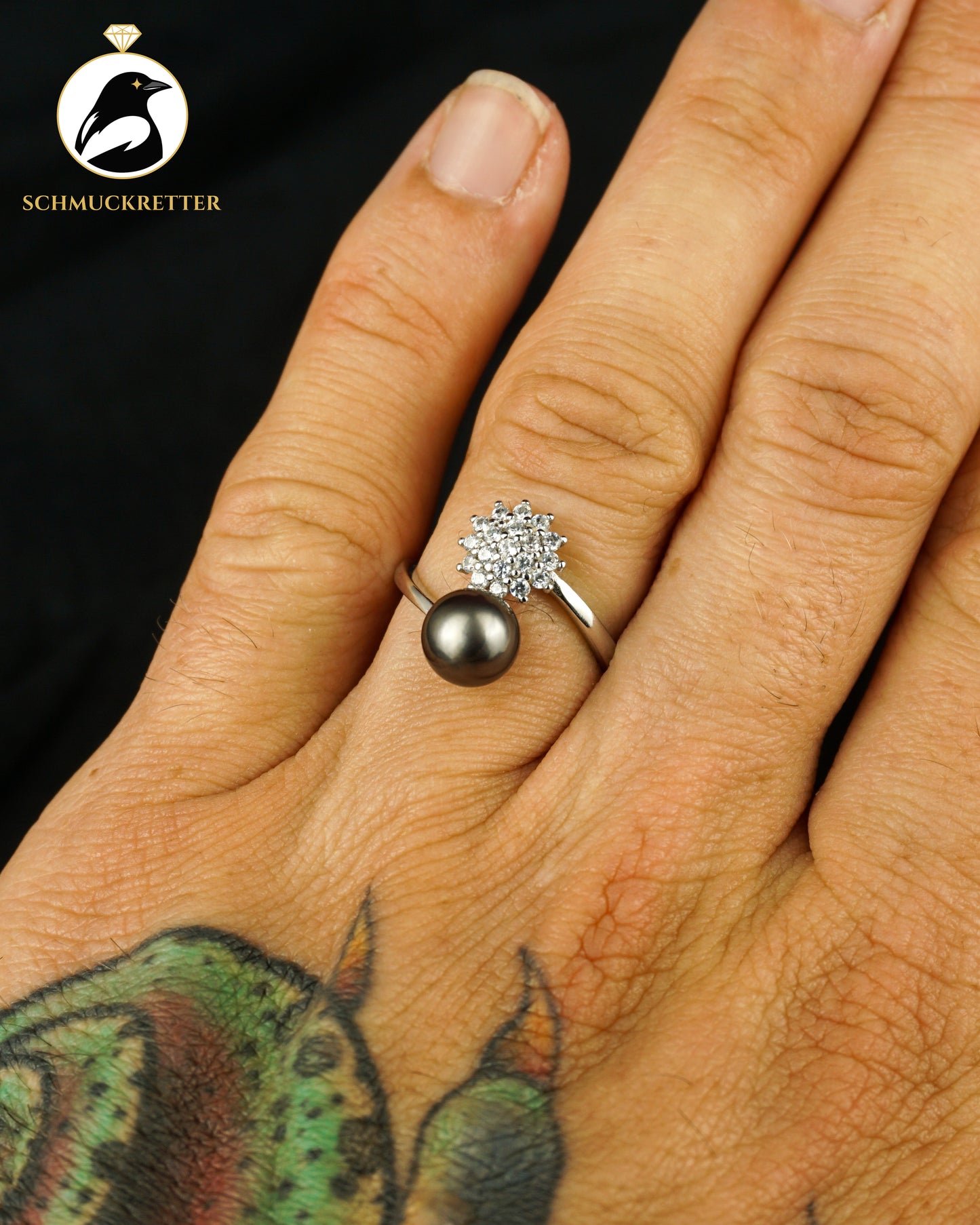 Exklusiver Tahiti-Perlen Ring mit Zirkonia, verstellbar