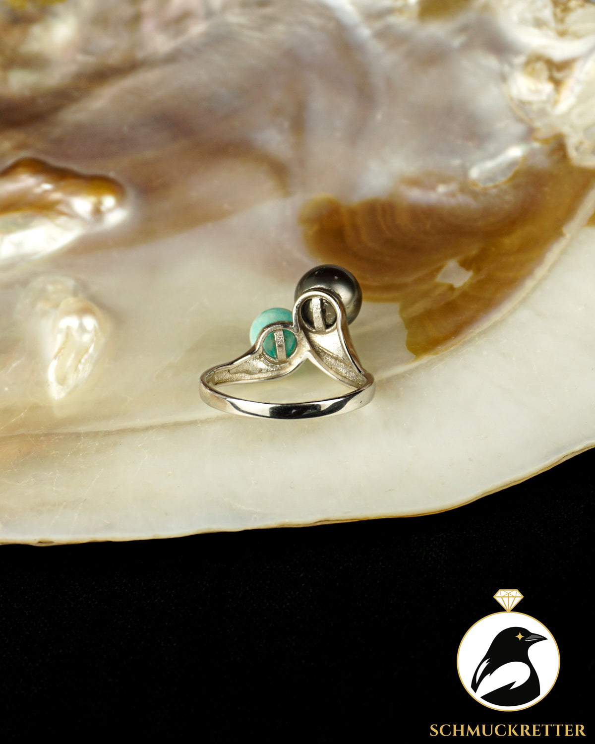 Ring mit Amazonit & Tahiti-Perle aus 925 Silber, Gr. 54