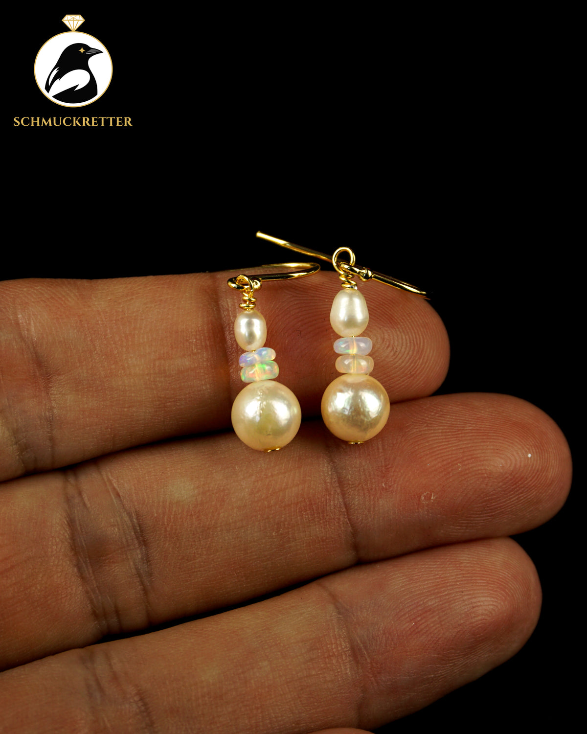 Ohrringe mit Welo Opal & Akoya Perle - vergoldetes 925 Silber