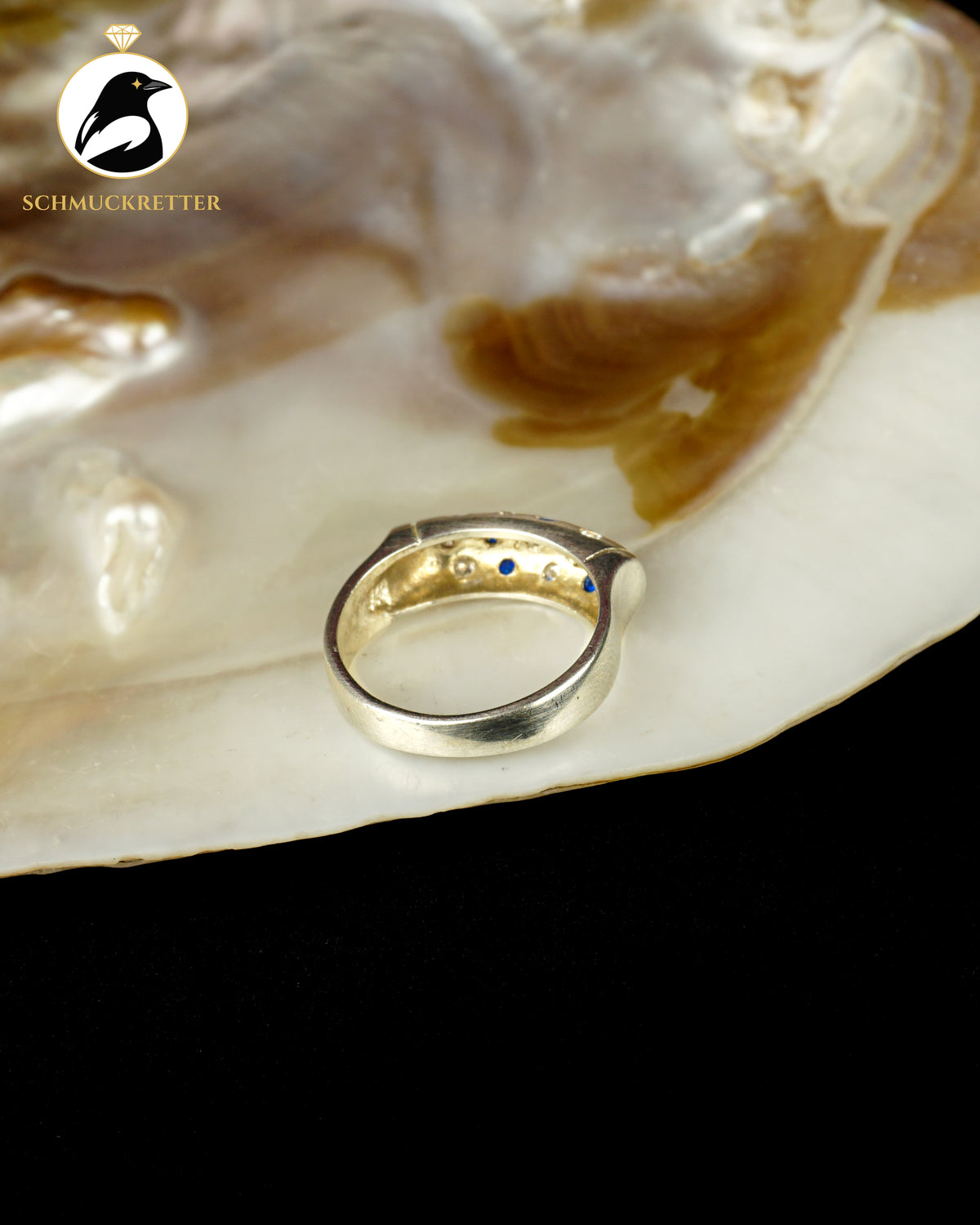 925 Silber Ring mit blauen und weißen Zirkonia, Gr. 58