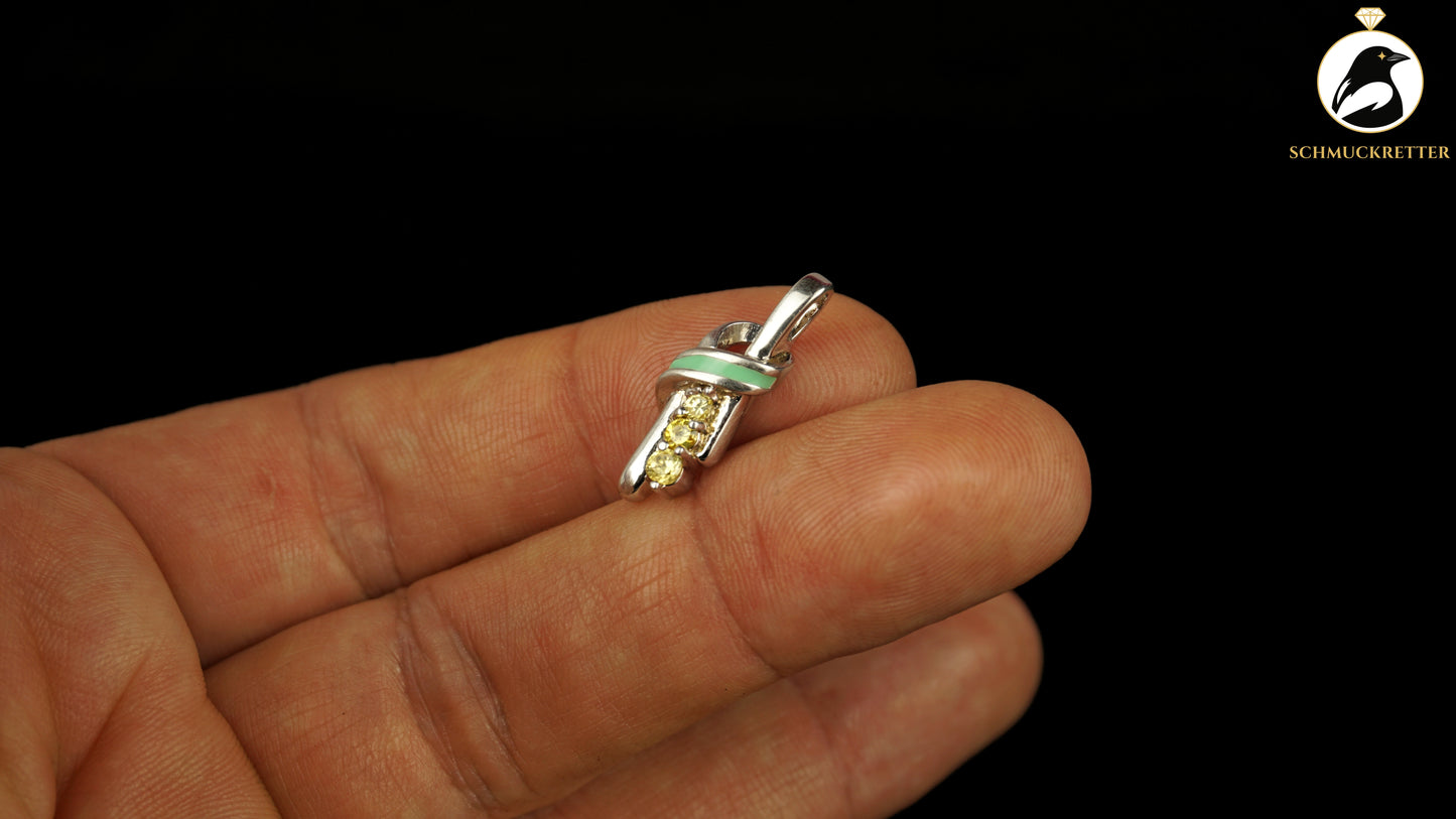 Anhänger aus 925 Silber mit Sphen und grüner Emaille, SALE