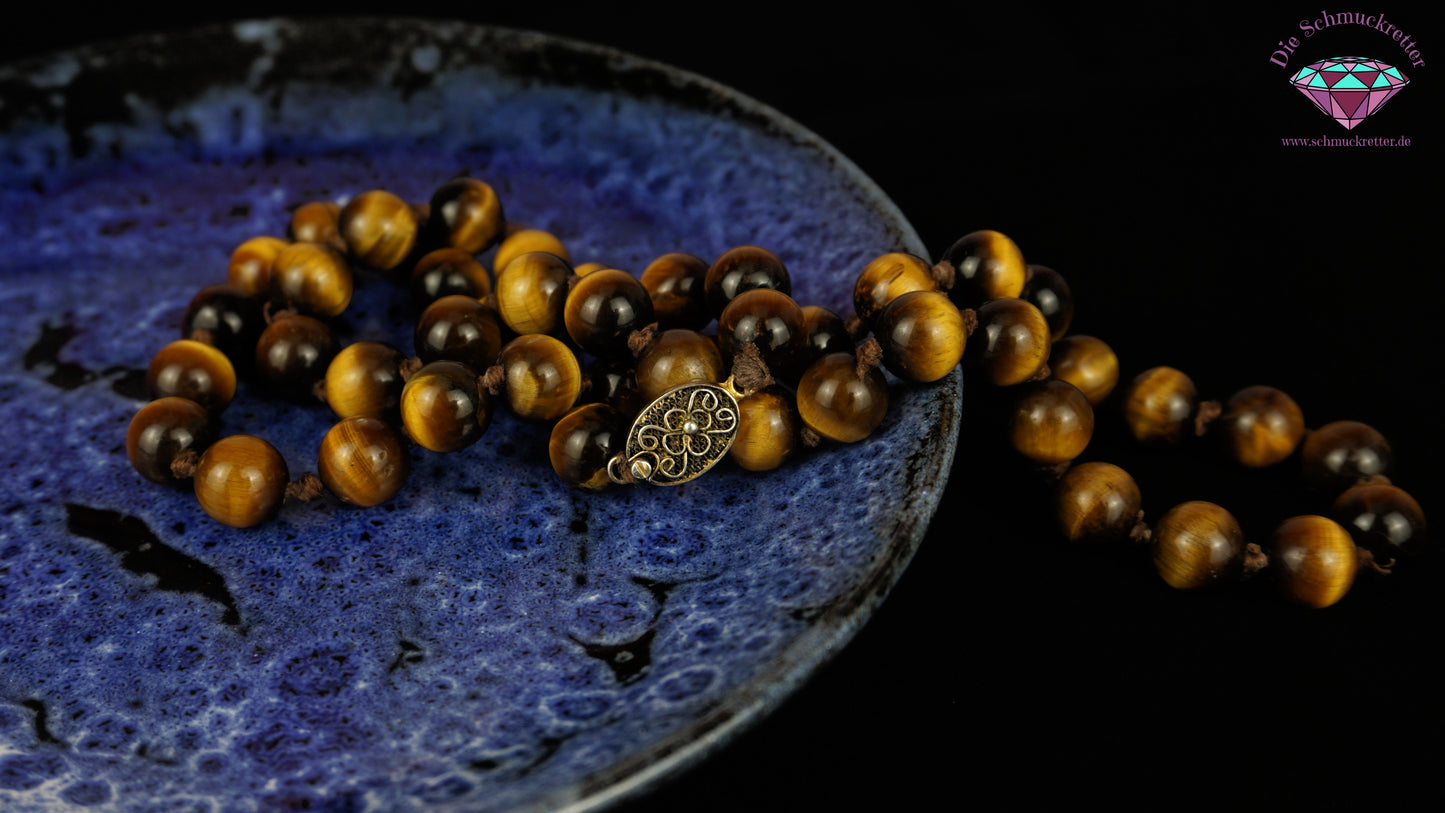 Chinesische Tigeraugenkette mit Echtsilber Verschluss