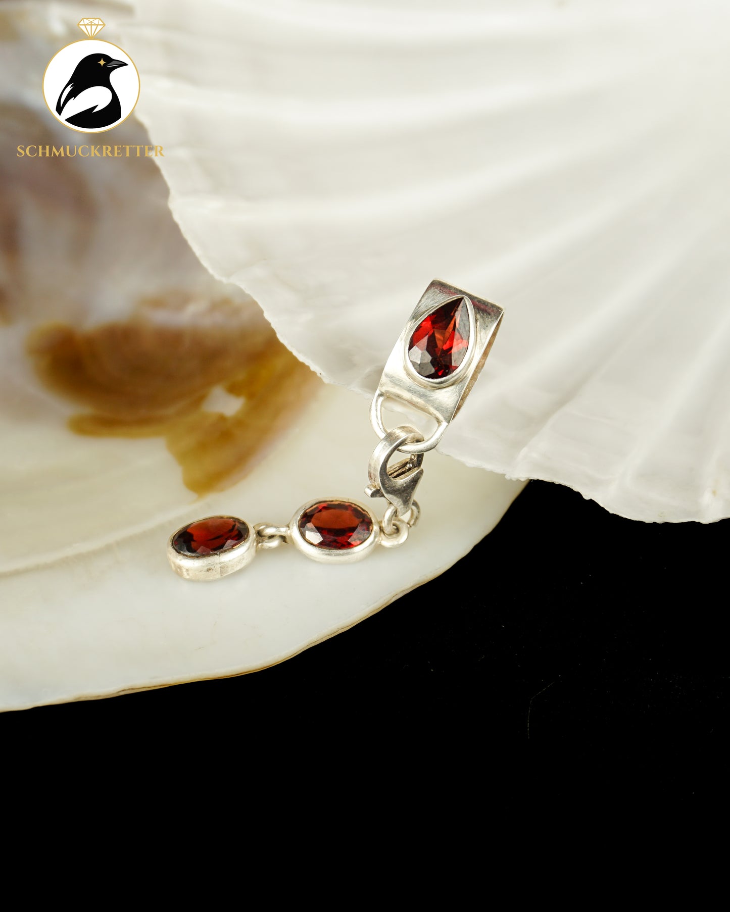 Granat-Anhänger mit Charm-Carrier aus 925 Silber, abnehmbar