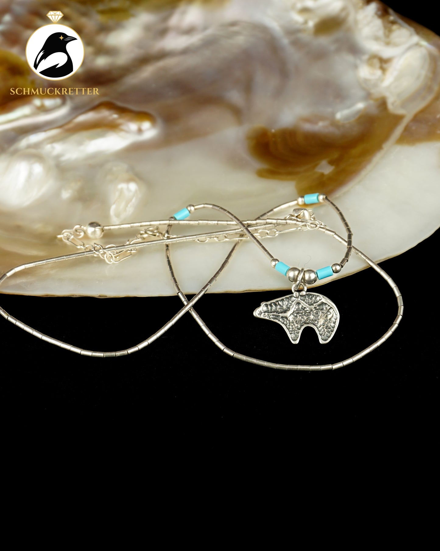 Liquid Silver Kette mit Bären-Anhänger, 925 Sterling - USA
