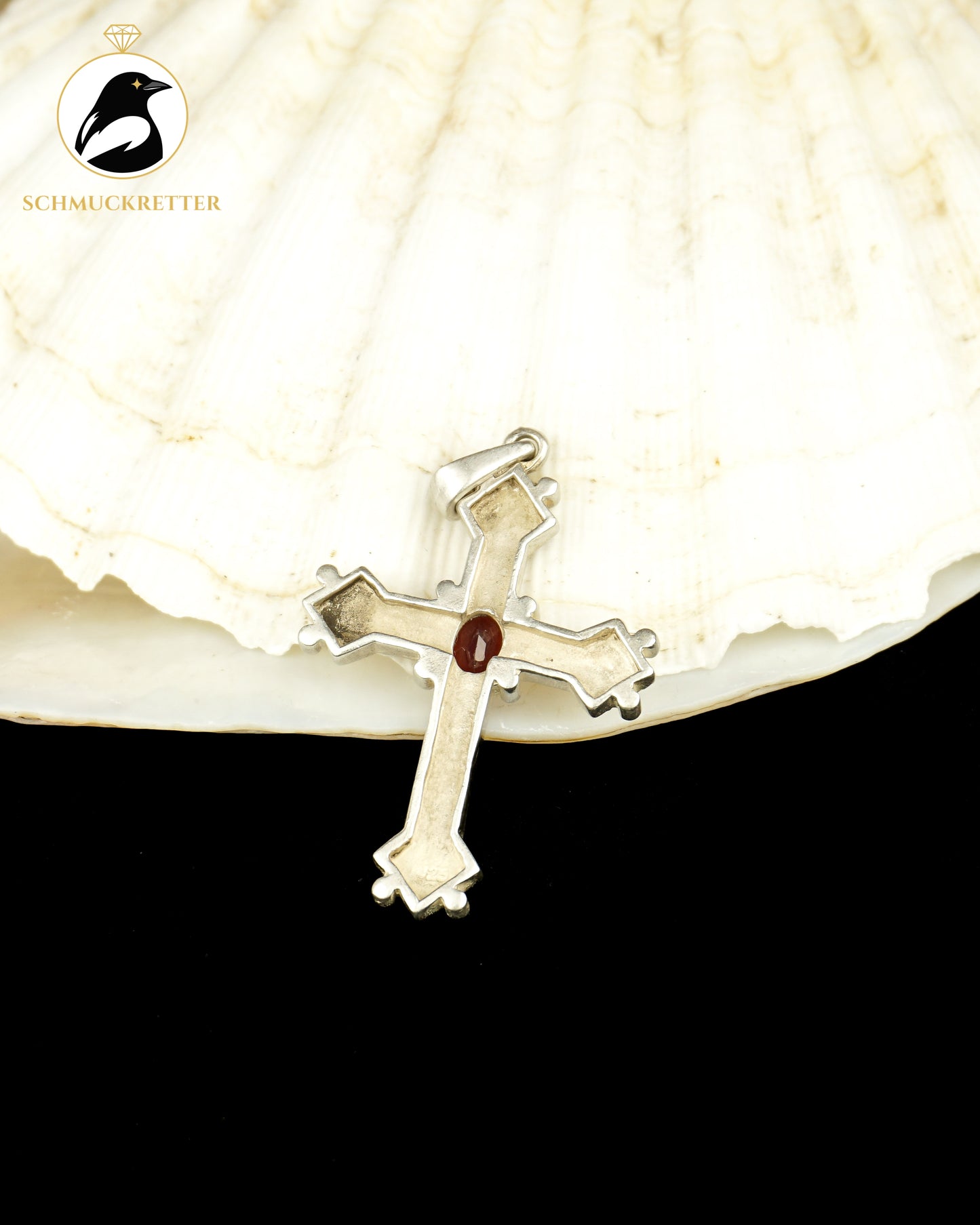Granat-Kreuz Anhänger aus 925 Silber