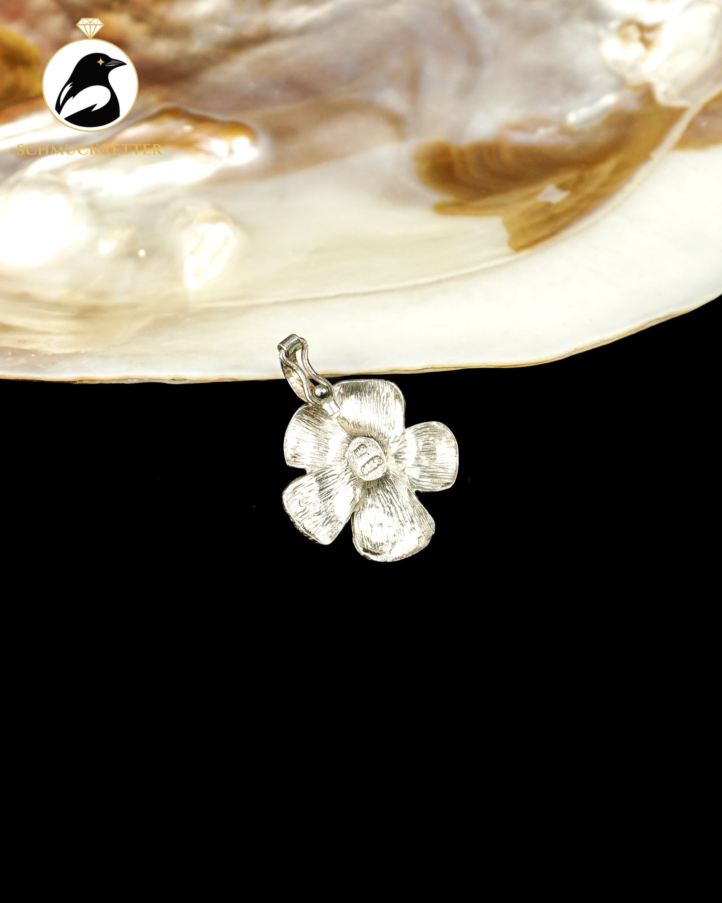 925 Silber Blüten-Anhänger mit weißer Perle und Clip-Öse