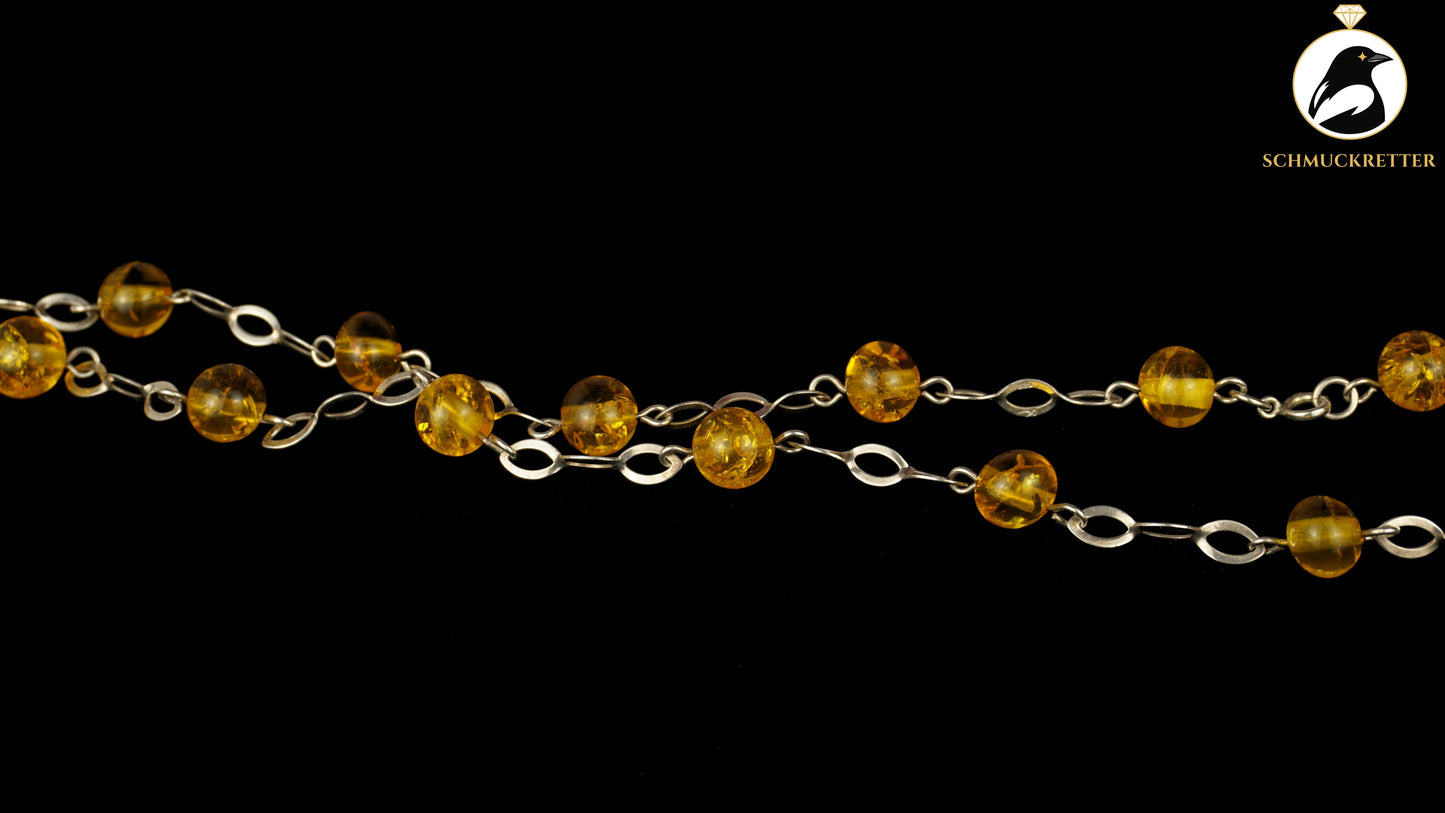 Kette aus 835 Silber Polybernstein - mit Fischpunze, DDR, SALE