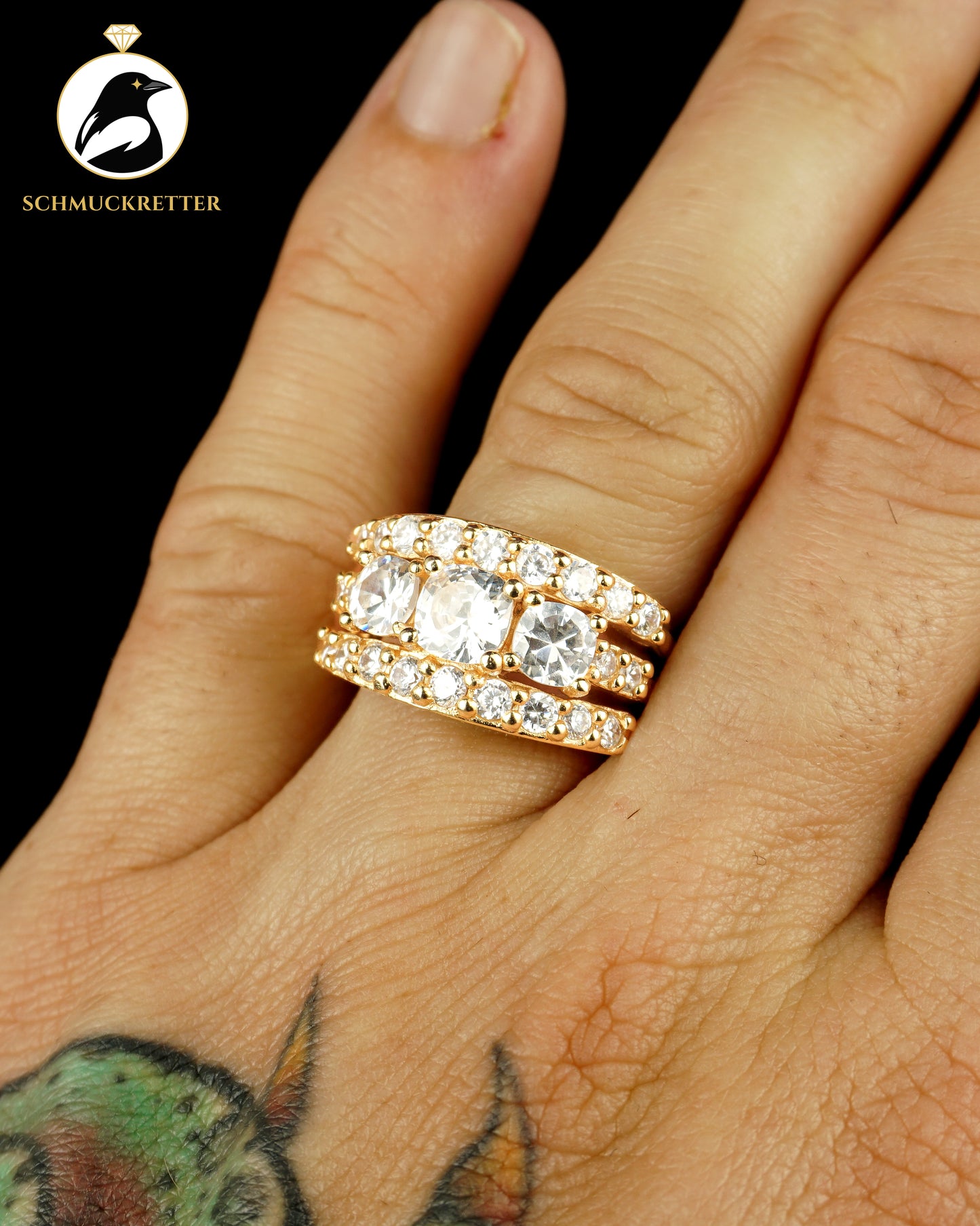 Vergoldeter Diamonique Zirkonia-Ring aus 925 Silber, Gr. 56