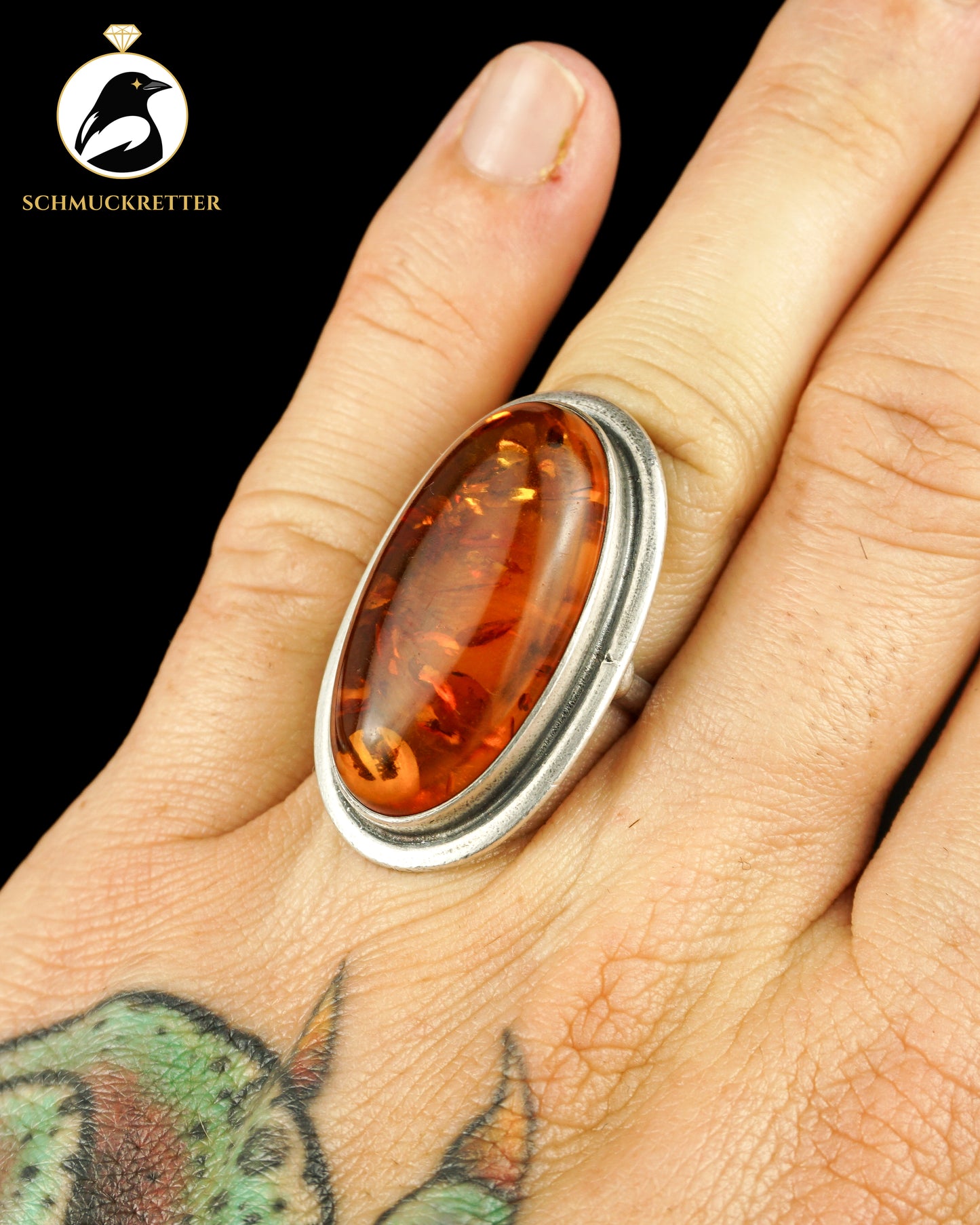 Großer Bernstein-Ring aus 925 Silber, Gr. 55