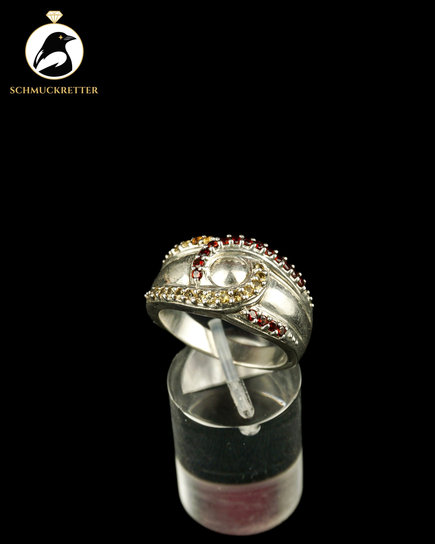 Breiter 925 Silber Ring mit Granat & Citrin, Gr. 60