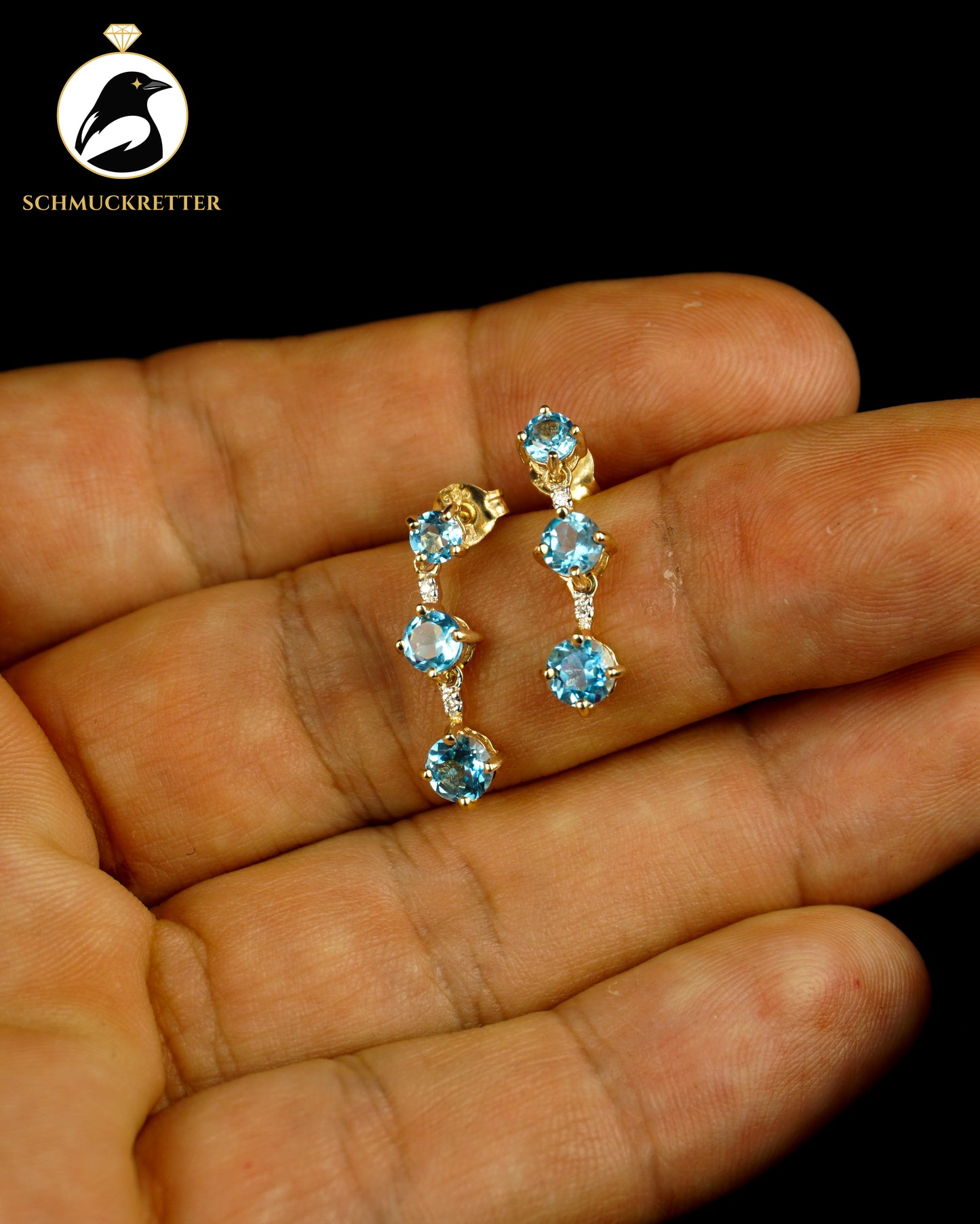585 Gold Ohrringe mit Blautopas und Diamanten