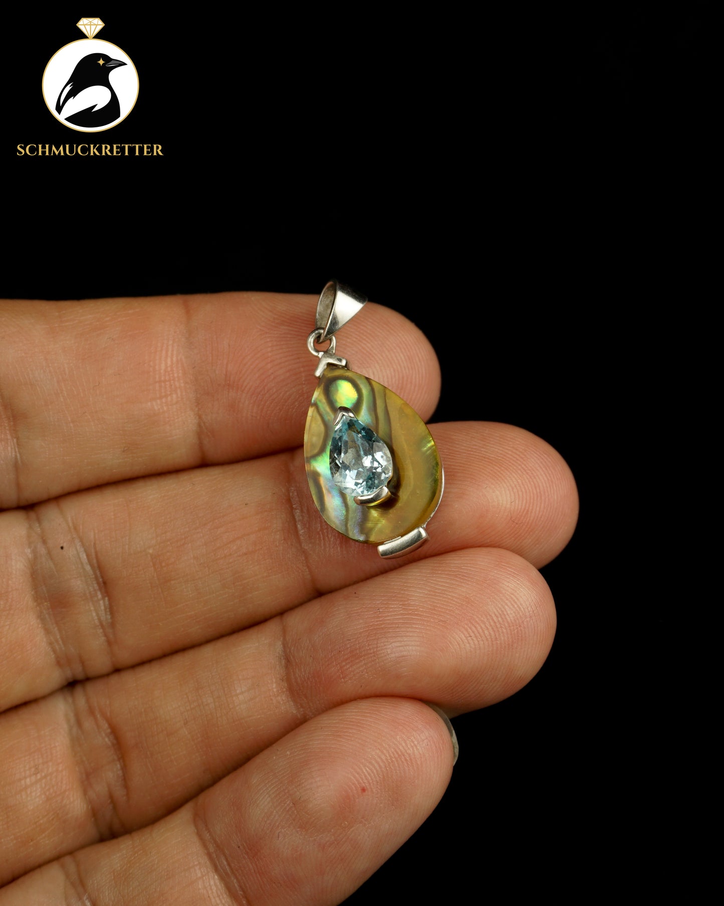 925 Silber Anhänger mit Blautopas und Paua Muschel