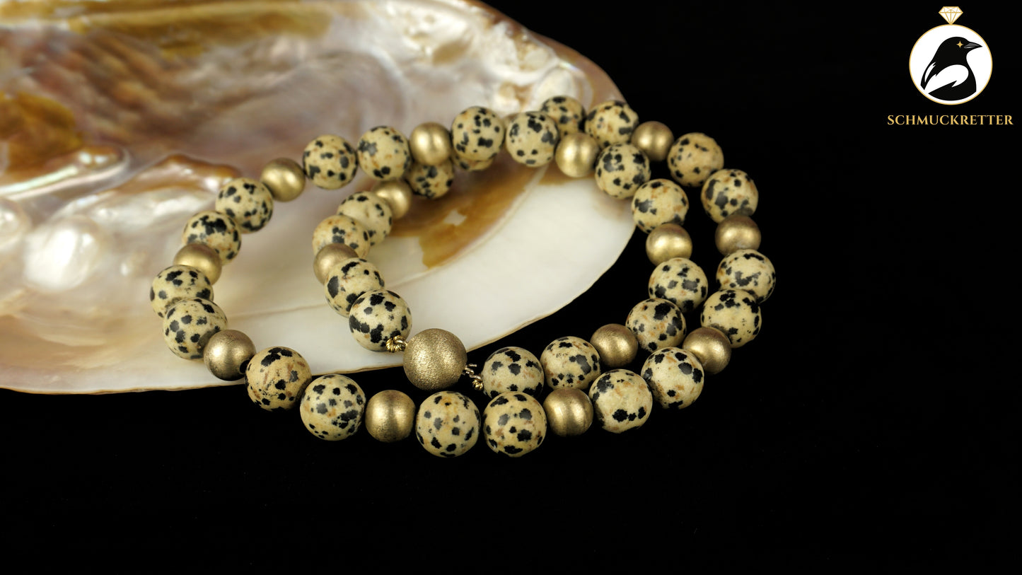 Kette aus Dalmatinerjaspis mit 925 Silber Perlen & Kugelverschluss, SALE