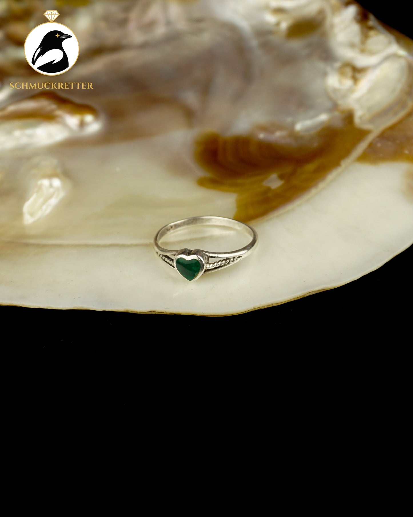 Zarter 925 Silber Ring mit grünem Achat-Herz, Gr. 54