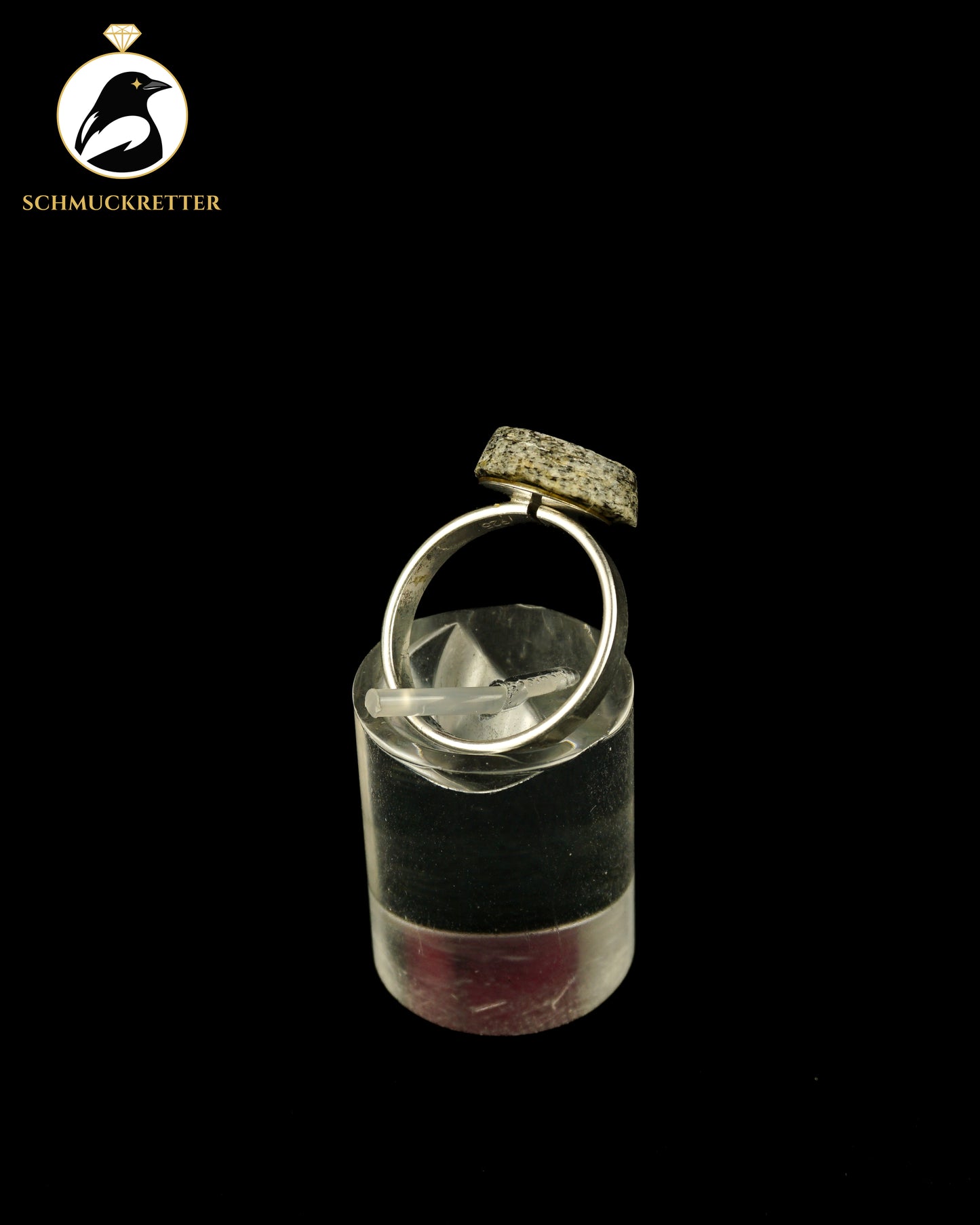 Modernistischer 925 Silber Ring mit glitzerndem Granit, Gr. 53