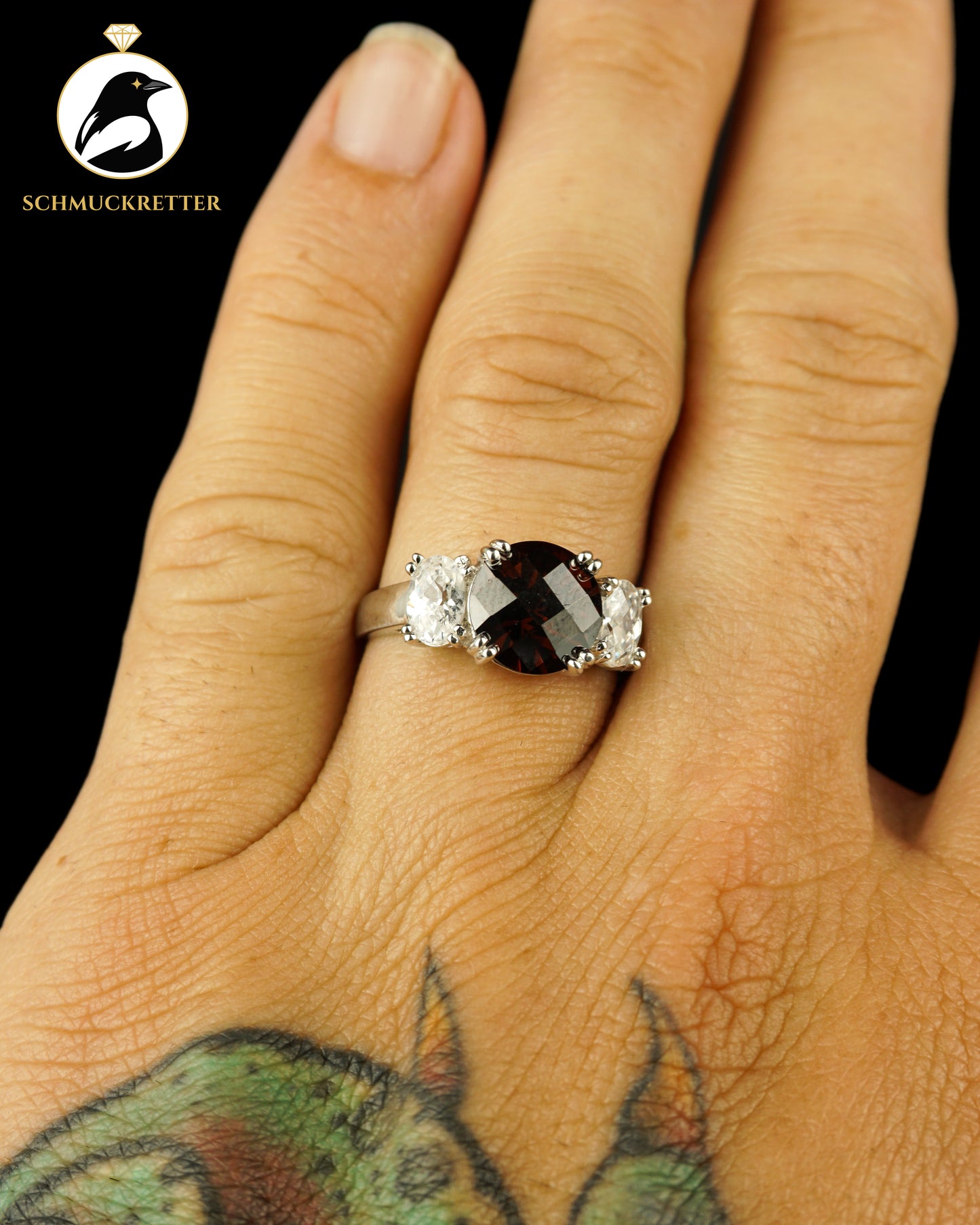 925 Silber Diamonique Trilogie-Ring mit cognacfarbenem & weißen Zirkonia, Gr. 57