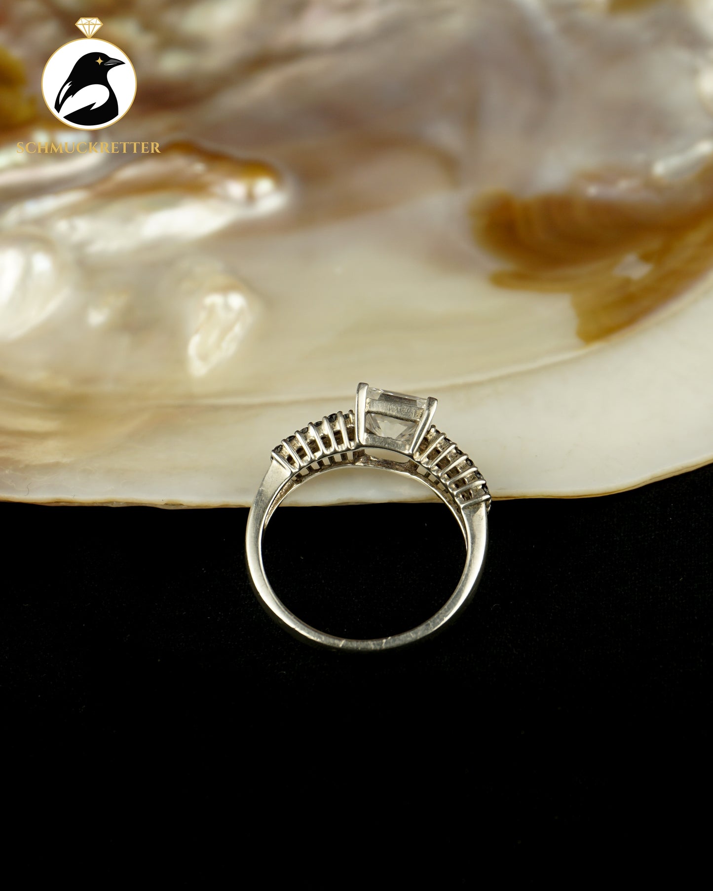 925 Silber Diamonique Ring mit schwarzen & weißen Zirkonia, Gr. 60
