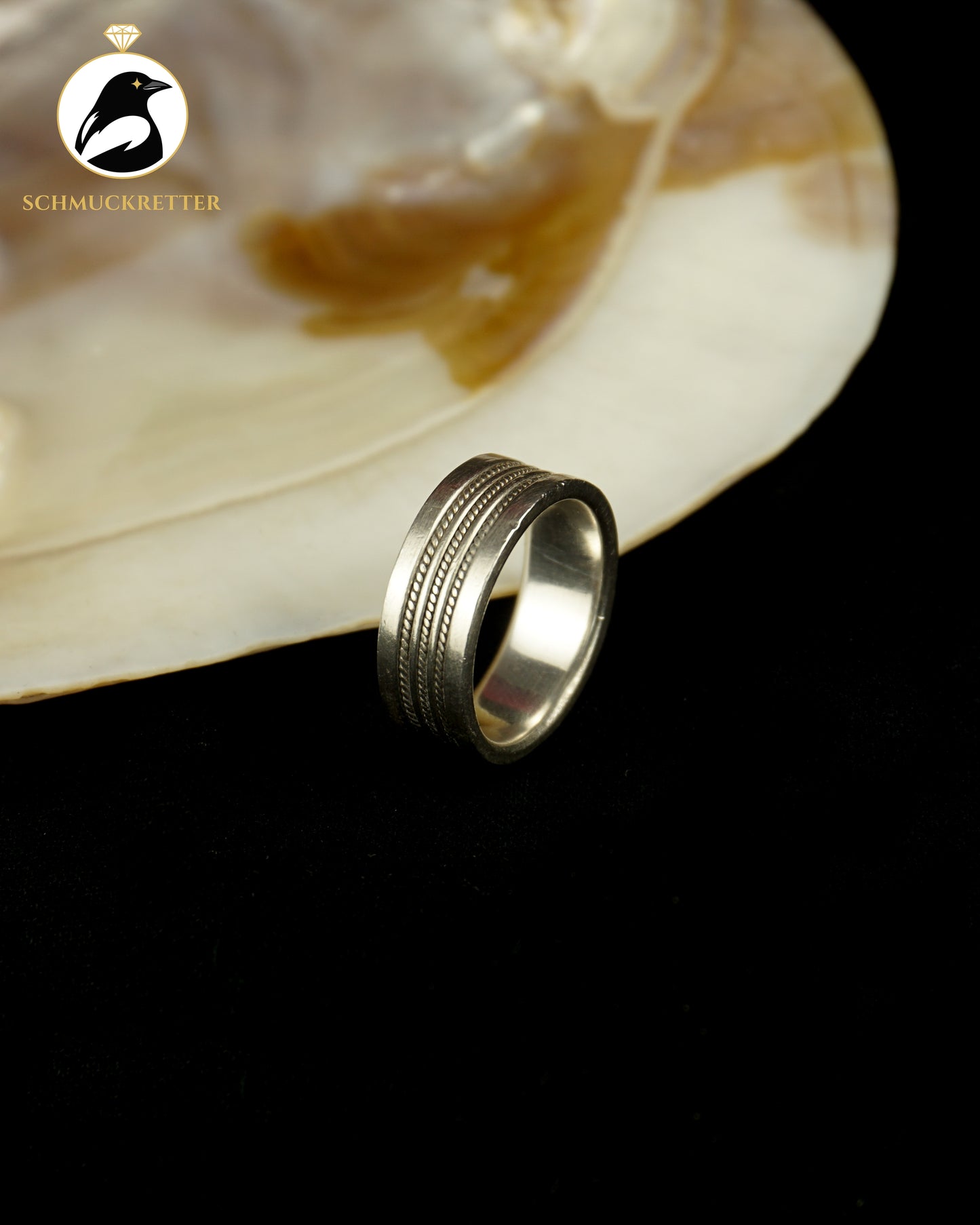 Breiter 925 Silber Ring mit dreifachem Kordeldekor, Gr. 55