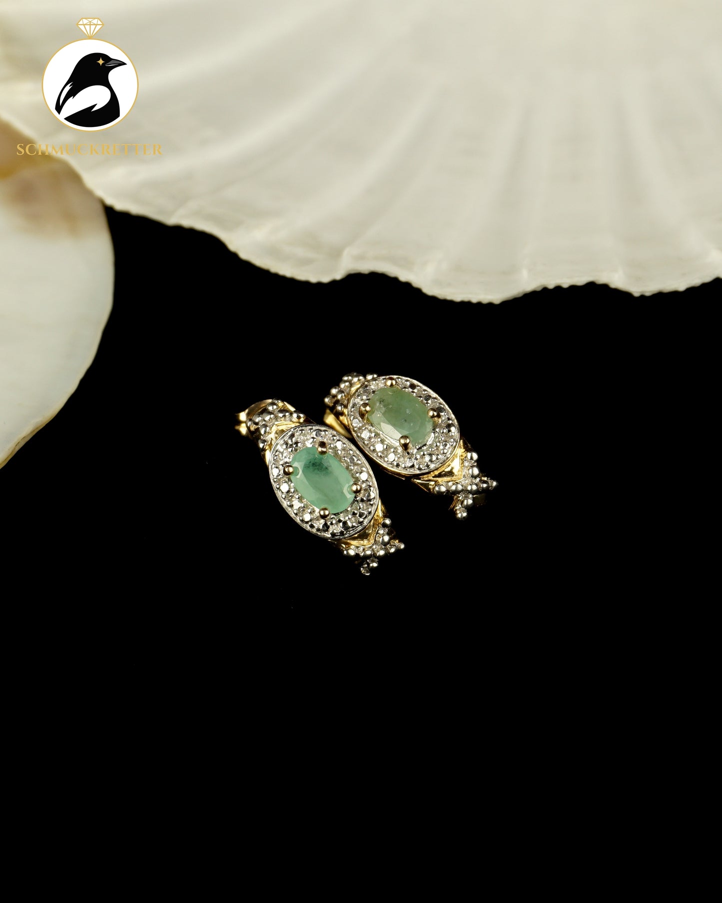 Smaragd-Ohrringe mit Diamanten aus vergoldetem 925 Silber