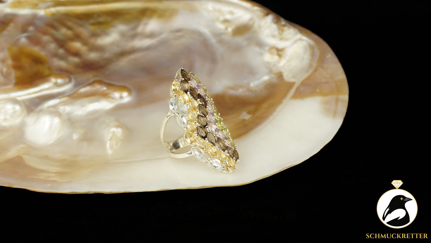Ring aus 925 Silber mit Multi-Edelsteinen, Gr. 51, SALE