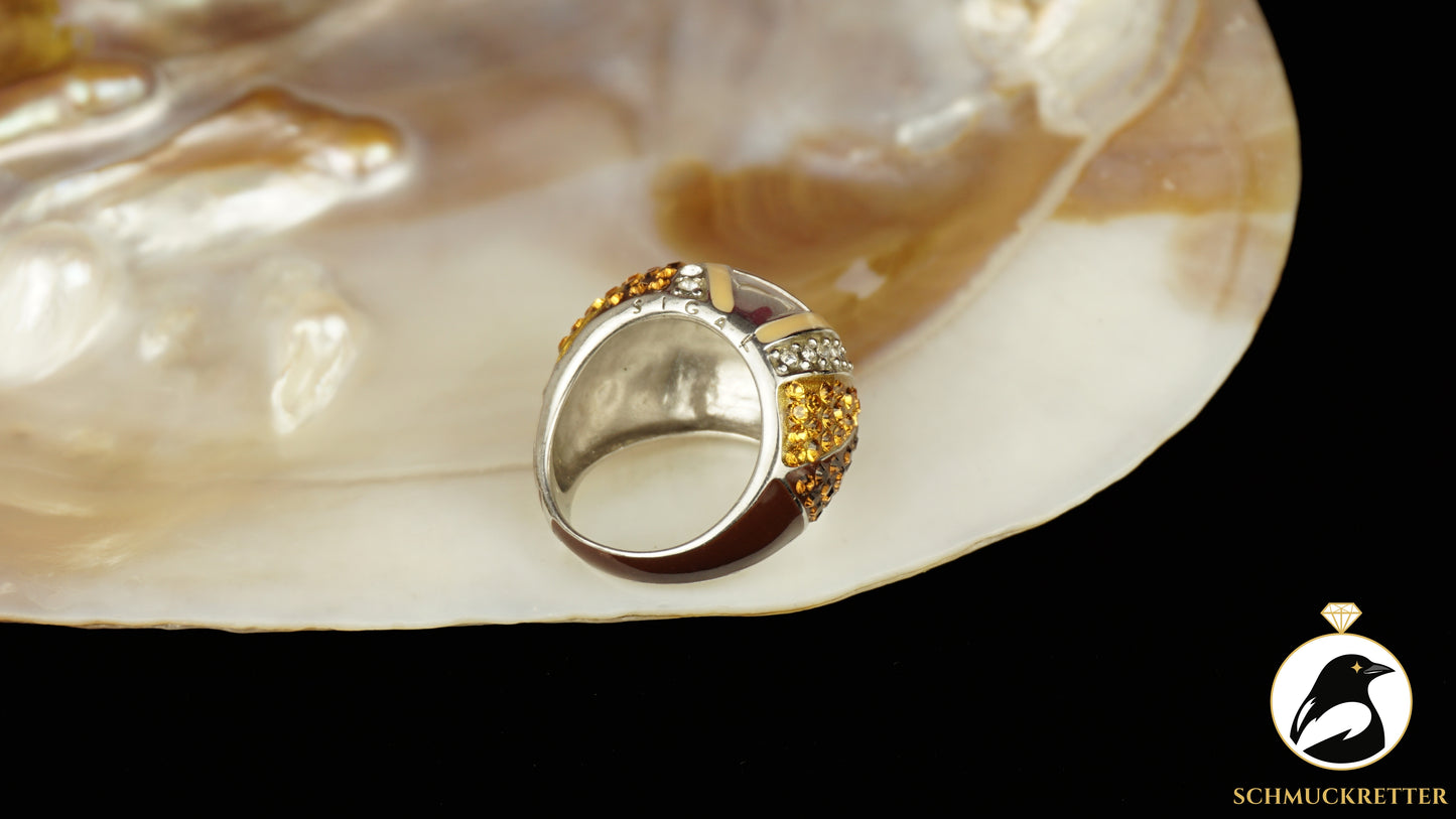 925 Silber Ring mit Strasssteinen & Emaille - von David Sigal, Gr. 55, SALE