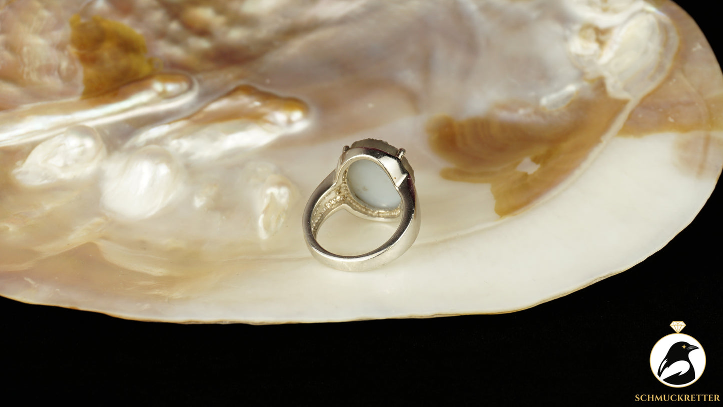 Ring aus 925 Silber mit glitzernder Achat-Druse, Gr. 50, SALE