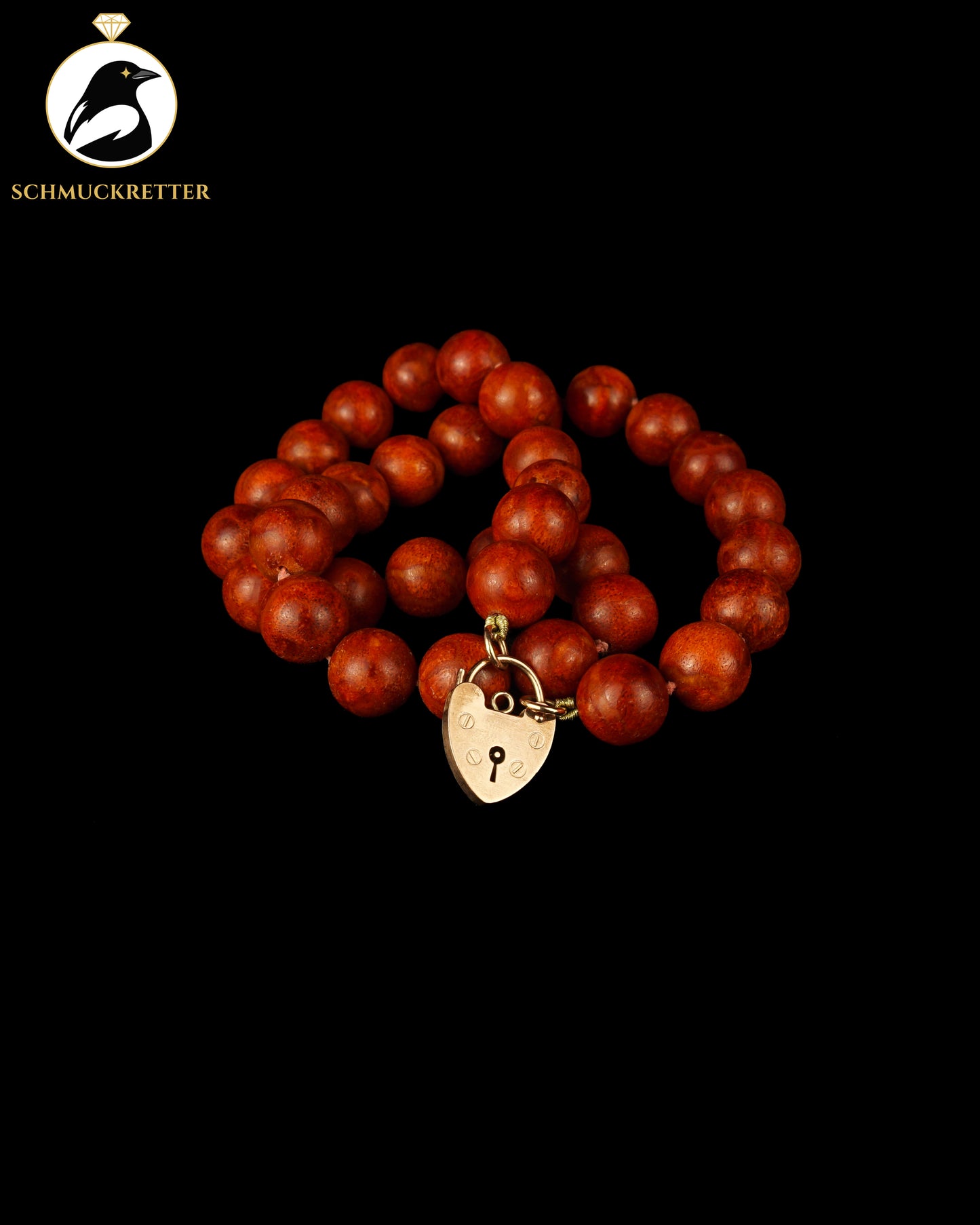 Rotes Korallencollier - 375 Gold Herz-Schloss