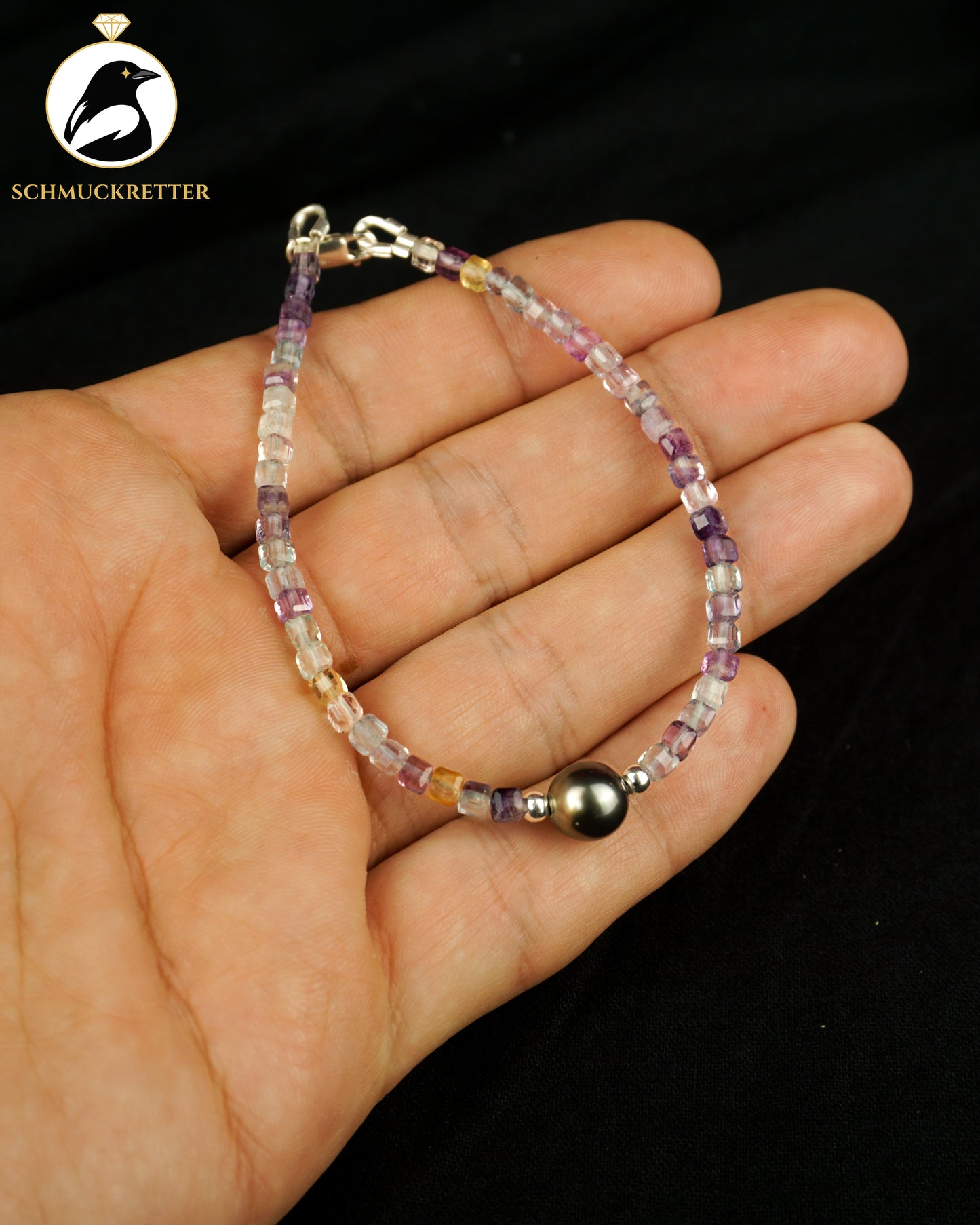 AURORA – Tahitiperlen-Armband mit Multi-Fluorit | 925 Silber